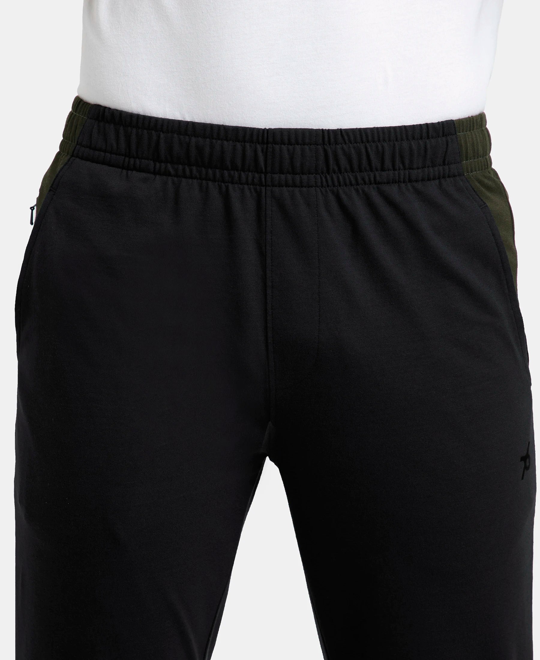 Super Combed Cotton Rich Slim Fit Trackpant with Zipper Media Pocket - Black - Image 6