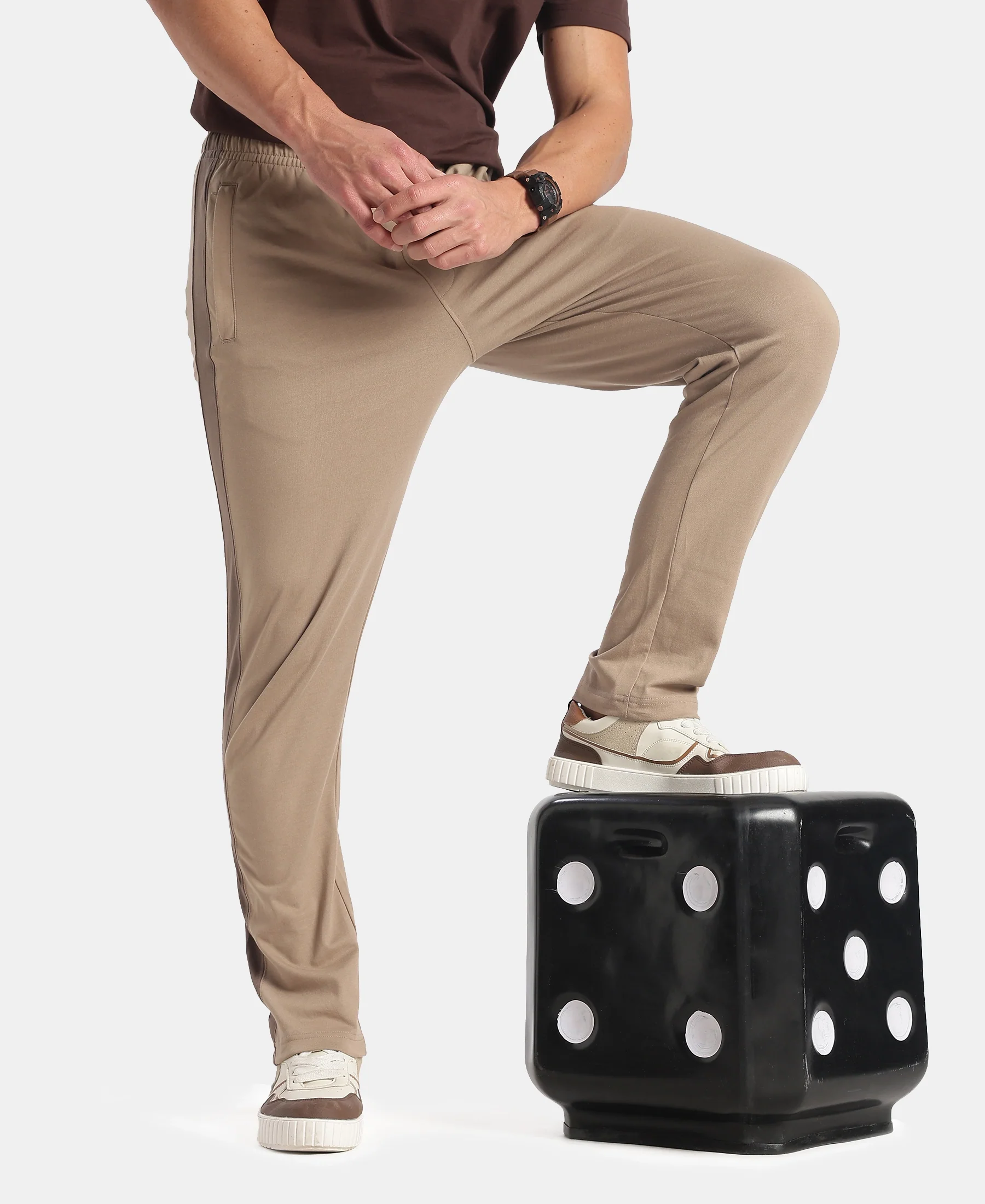 Super Combed Cotton Rich Slim Fit Trackpant with Zipper Media Pocket - Desert Taupe - Image 5