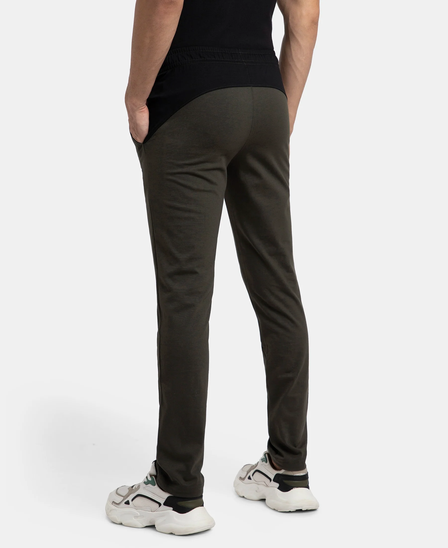Super Combed Cotton Rich Slim Fit Trackpant with Zipper Media Pocket - Olive - Image 3