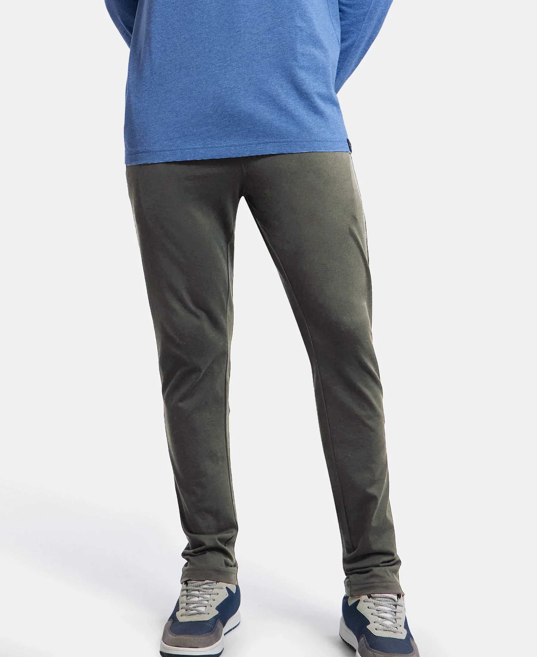 Super Combed Cotton Rich Slim Fit Trackpants with Side and Zipper Media Pockets  - Deep Olive - Image 5
