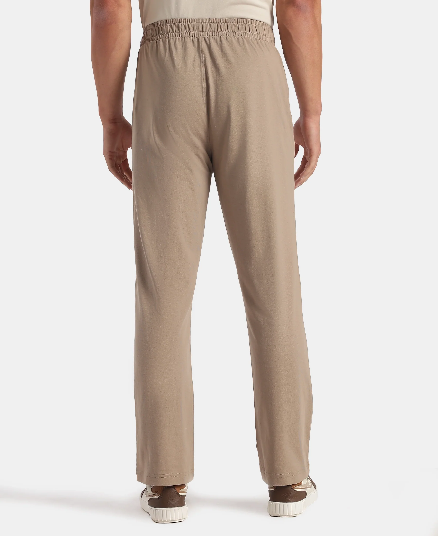 Super Combed Cotton Rich Slim Fit Trackpants with Side and Zipper Media Pockets - Desert Taupe - Image 3