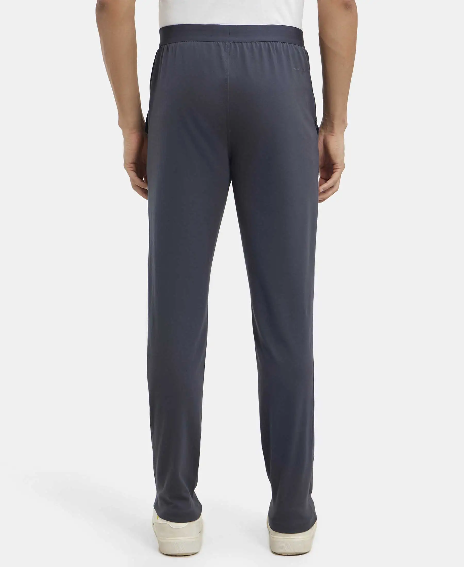 Super Combed Cotton Rich Slim Fit Trackpants with Side and Zipper Media Pockets - Graphite - Image 3