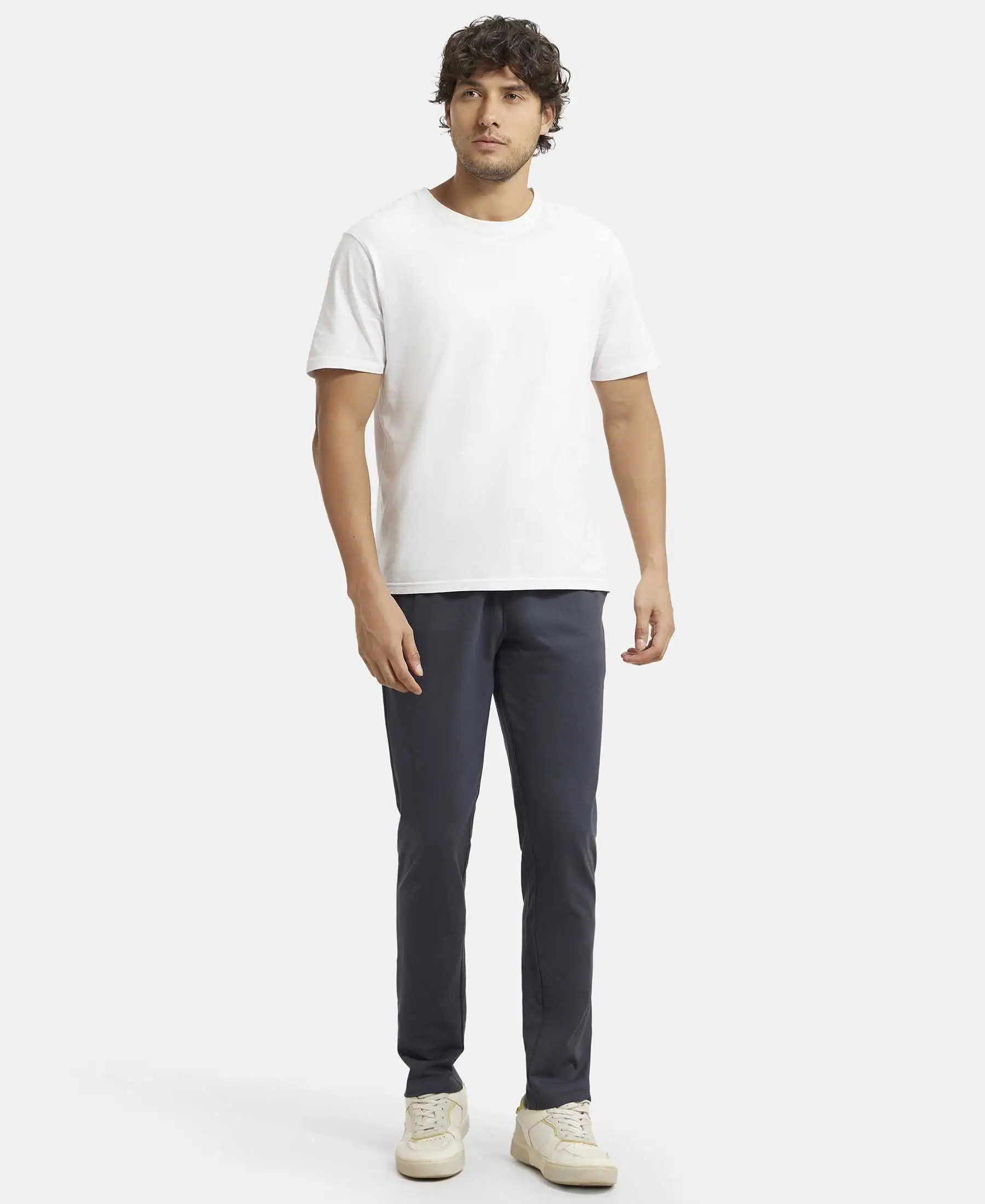 Super Combed Cotton Rich Slim Fit Trackpants with Side and Zipper Media Pockets - Graphite - Image 4