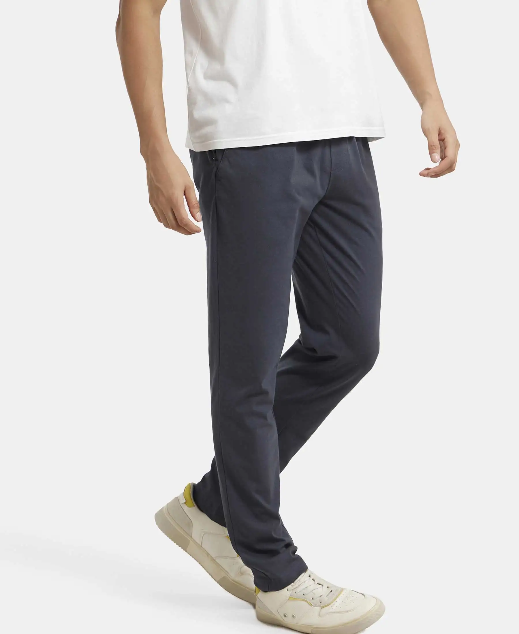 Super Combed Cotton Rich Slim Fit Trackpants with Side and Zipper Media Pockets - Graphite - Image 5