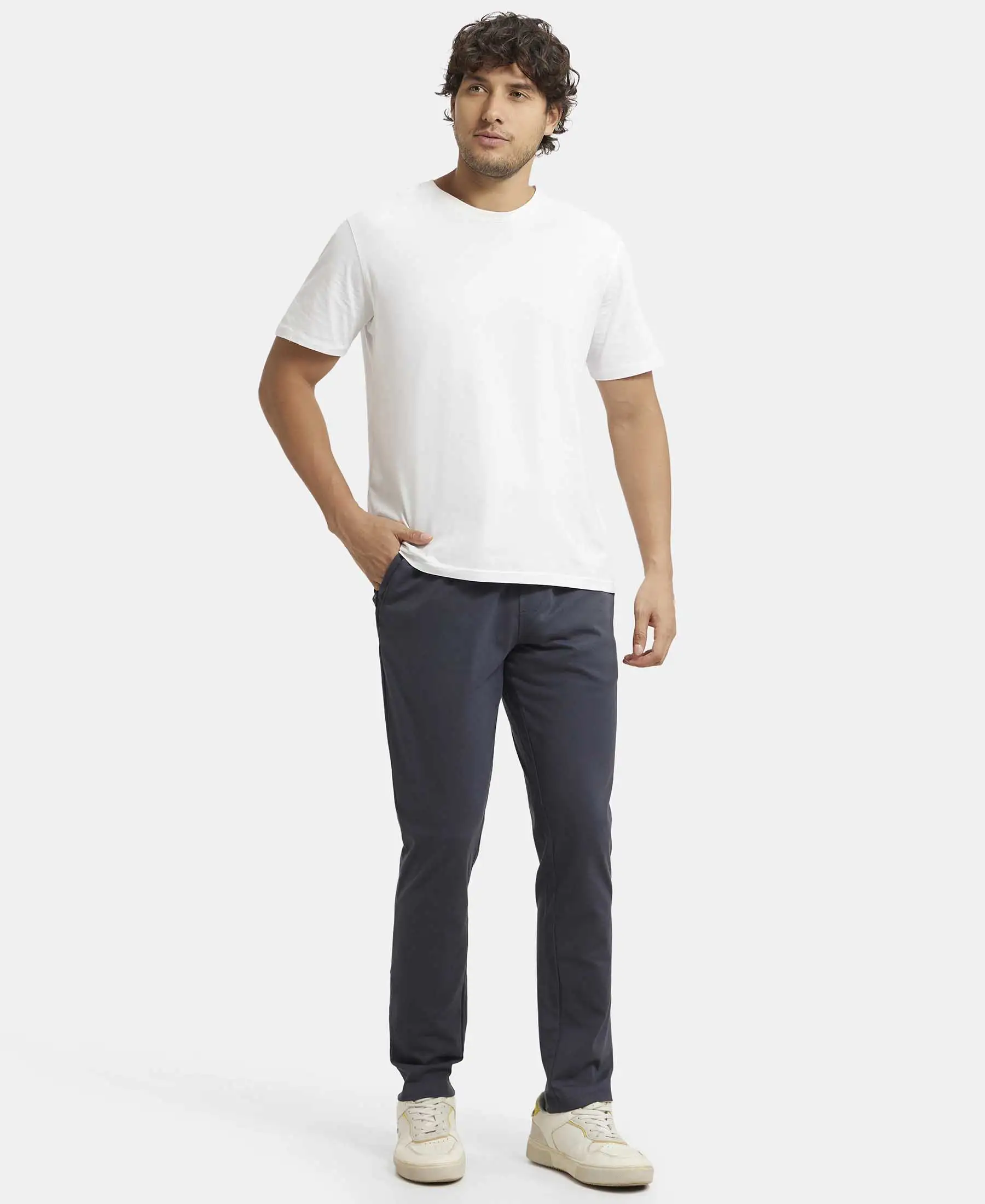 Super Combed Cotton Rich Slim Fit Trackpants with Side and Zipper Media Pockets - Graphite - Image 6