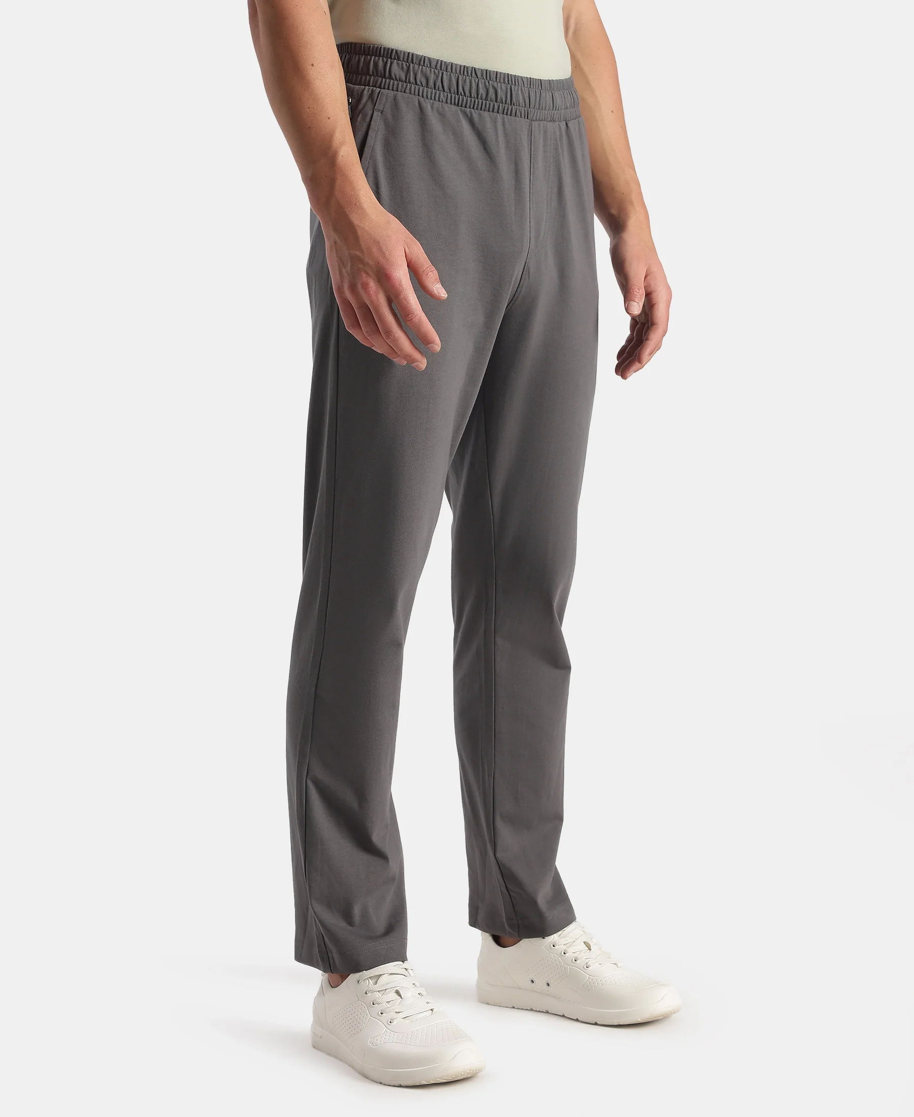 Super Combed Cotton Rich Slim Fit Trackpants with Side and Zipper Media Pockets - Magnet - Image 2