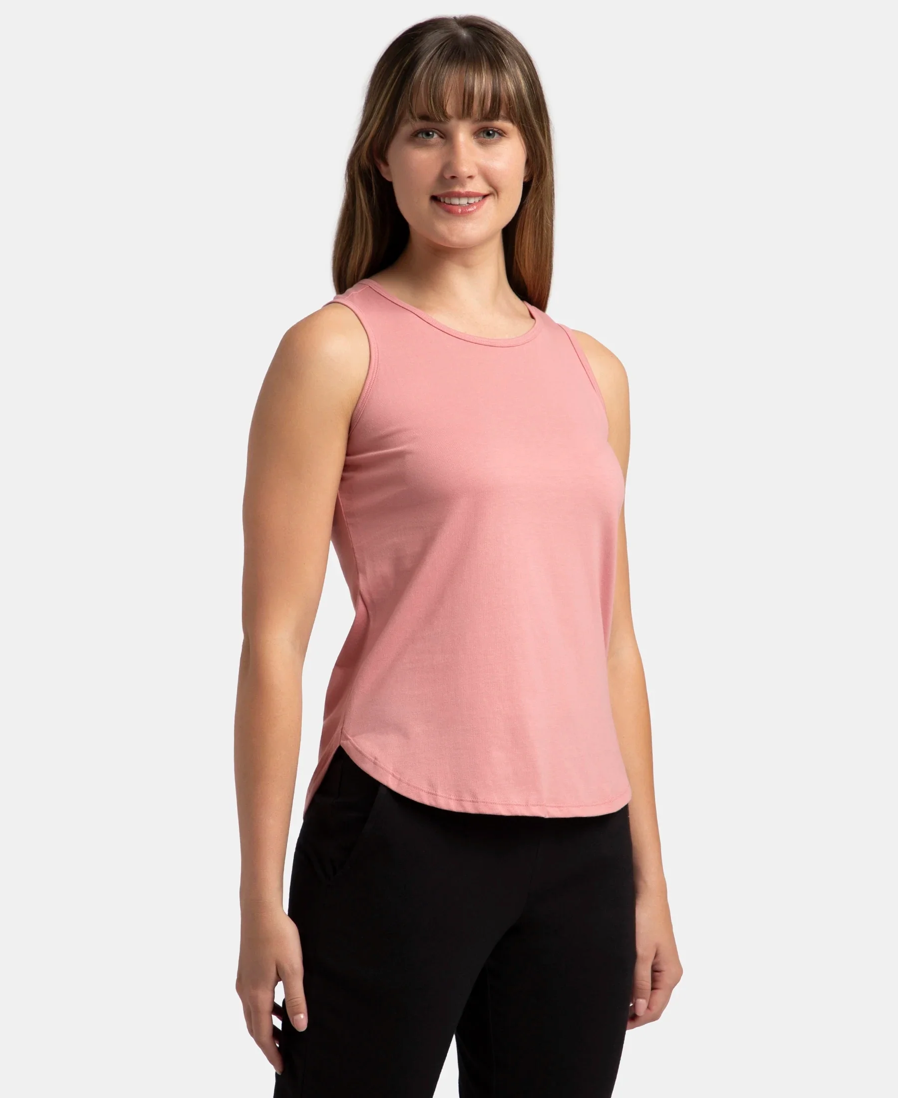 Super Combed Cotton Rich Solid Curved Hem Styled Tank Top - Brandied Apricot - Image 2