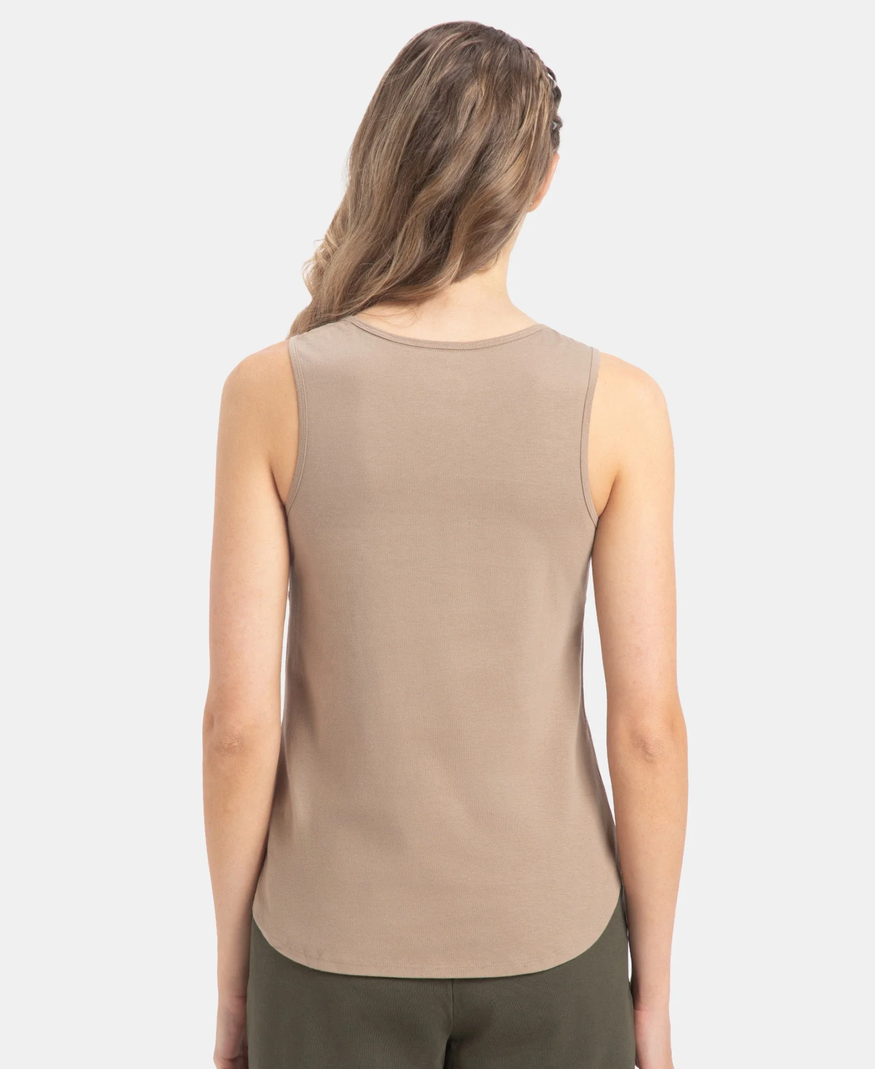 Super Combed Cotton Rich Solid Curved Hem Styled Tank Top - Desert Taupe - Image 3