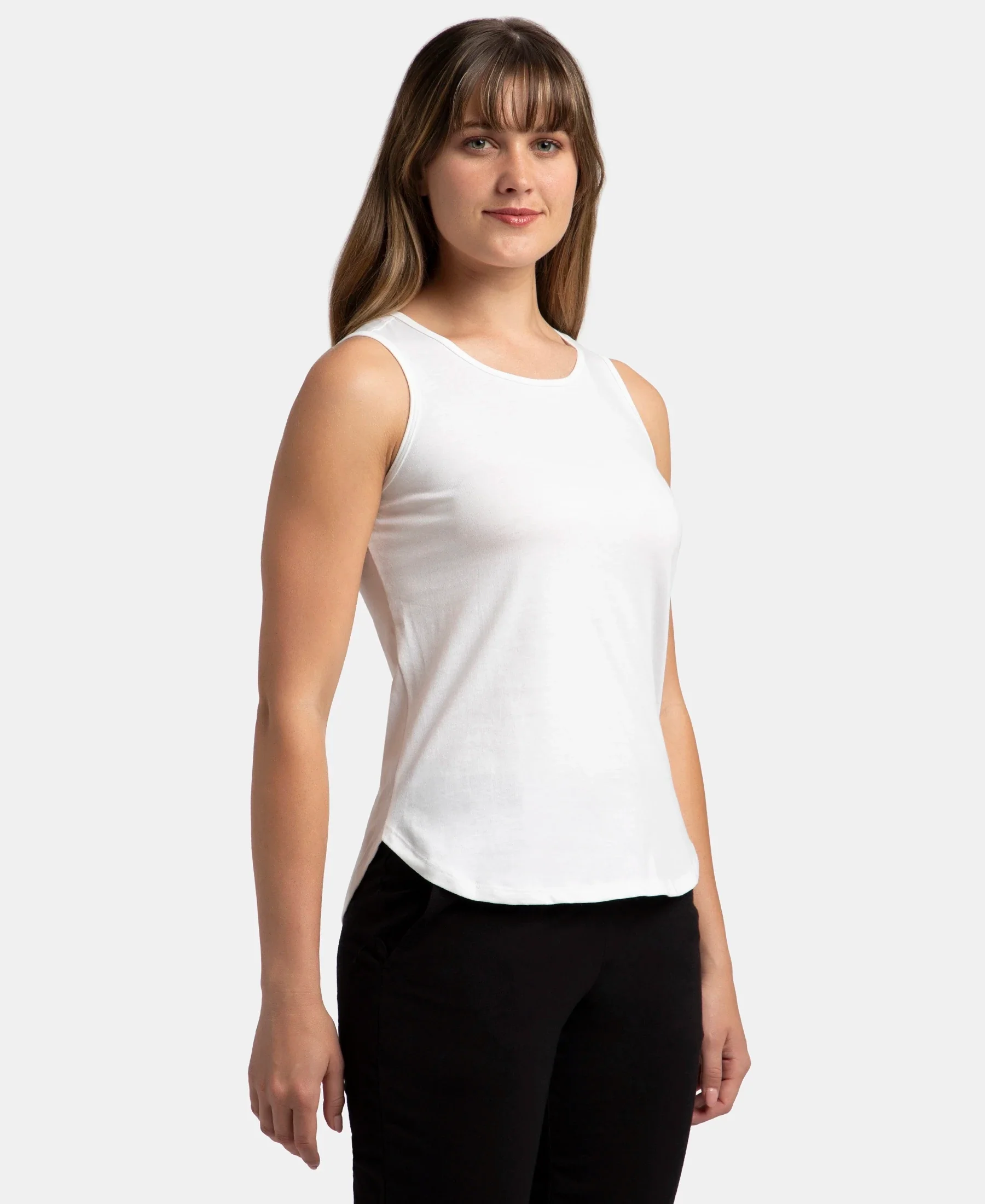 Super Combed Cotton Rich Solid Curved Hem Styled Tank Top - White - Image 2