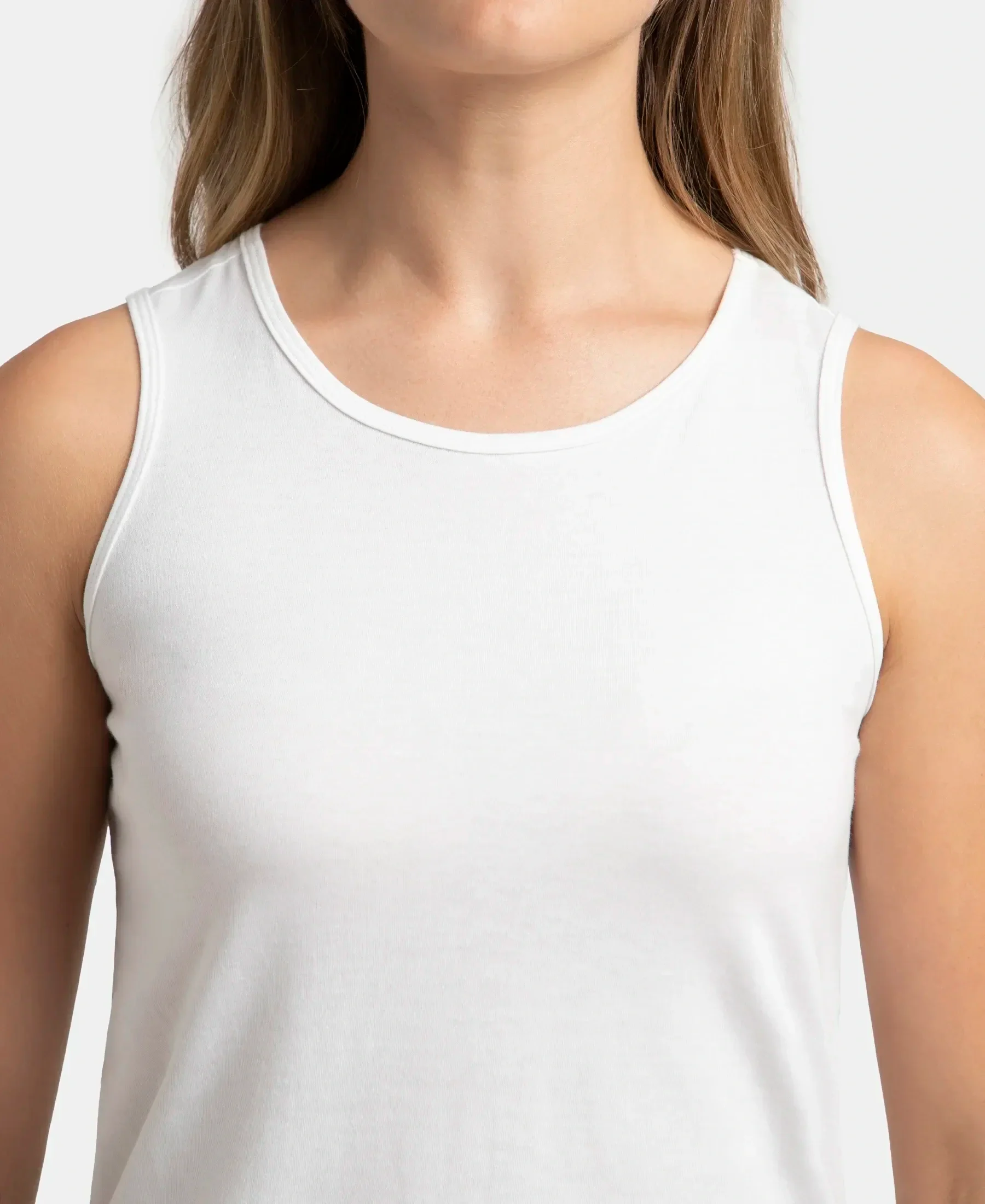 Super Combed Cotton Rich Solid Curved Hem Styled Tank Top - White - Image 6