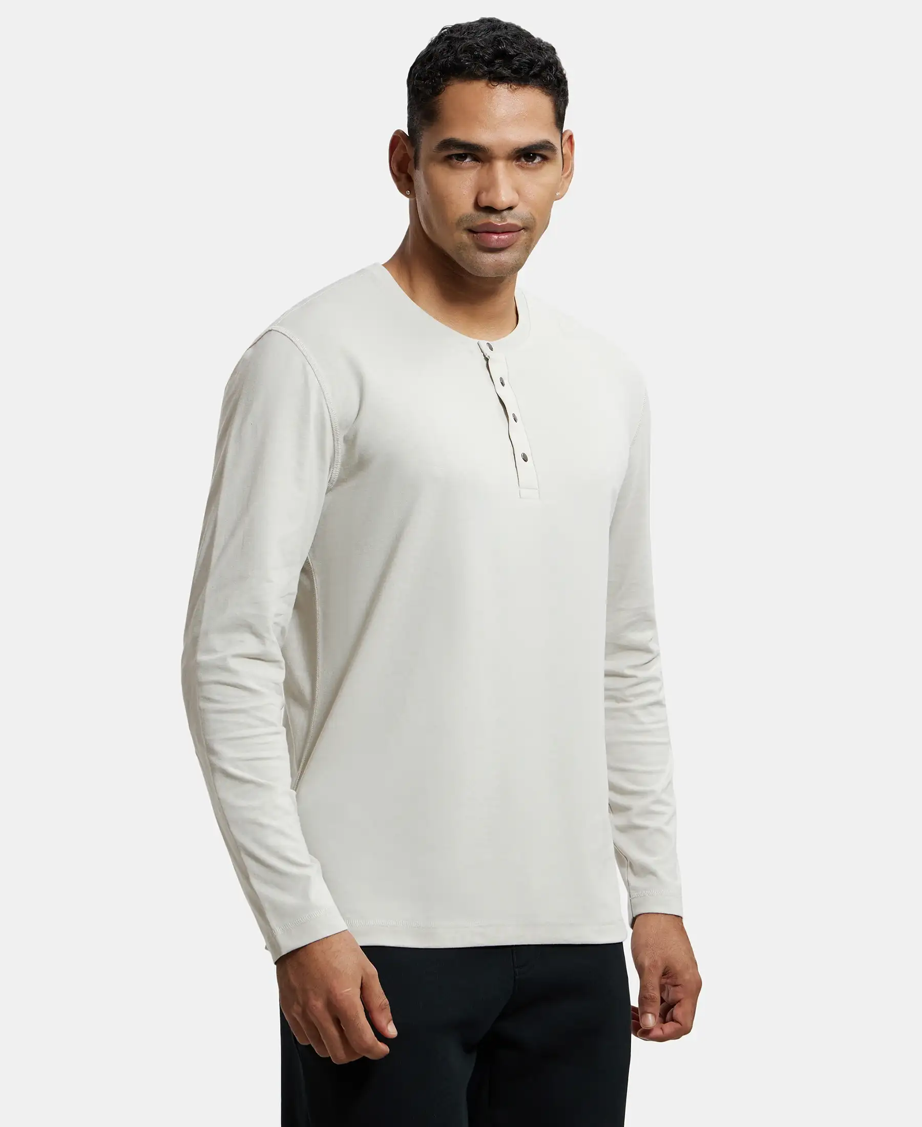 Super Combed Cotton Rich Solid Full Sleeve Henley T-Shirt - Moonstruck - Image 2