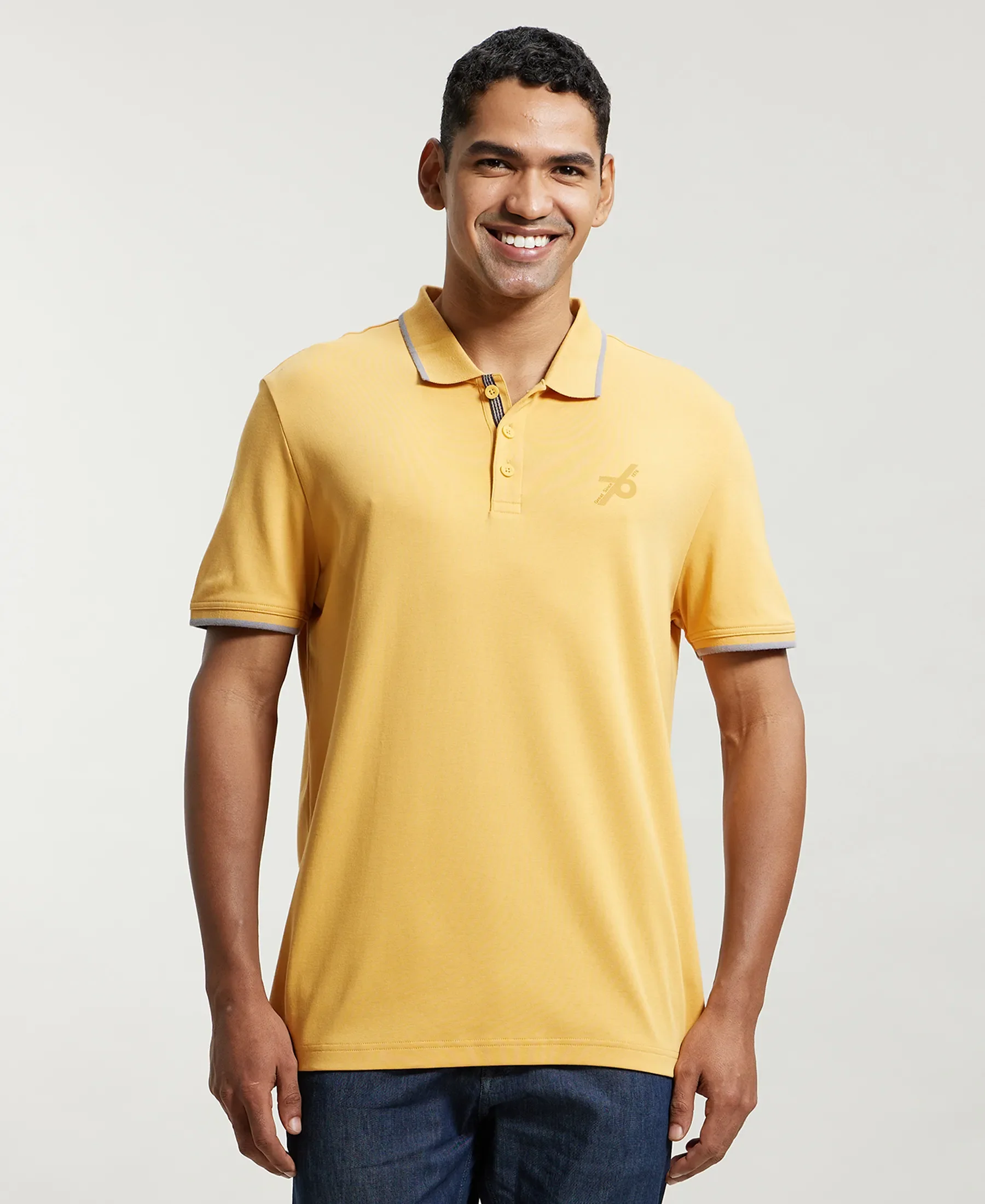 Super Combed Cotton Rich Solid Half Sleeve Polo T-Shirt - Burnt Gold