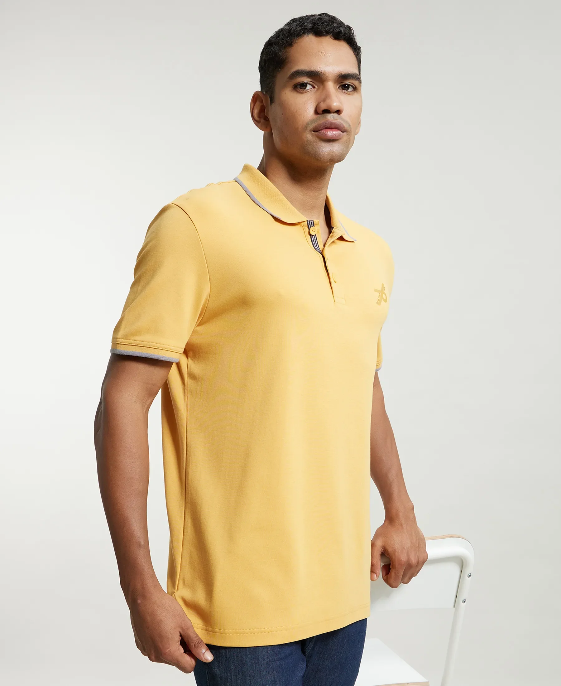 Super Combed Cotton Rich Solid Half Sleeve Polo T-Shirt - Burnt Gold - Image 5