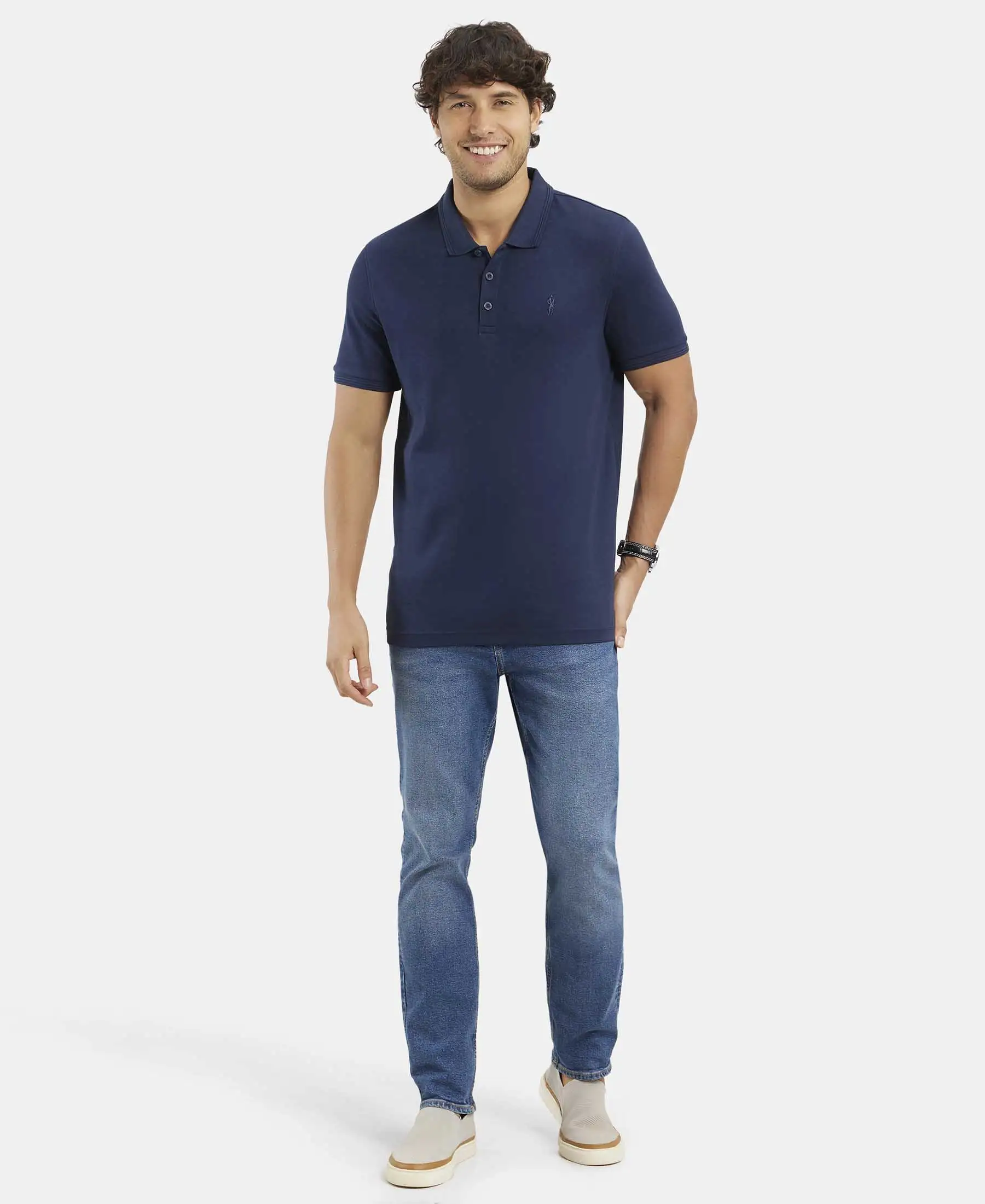 Super Combed Cotton Rich Solid Half Sleeve Polo T-Shirt - Navy - Image 4