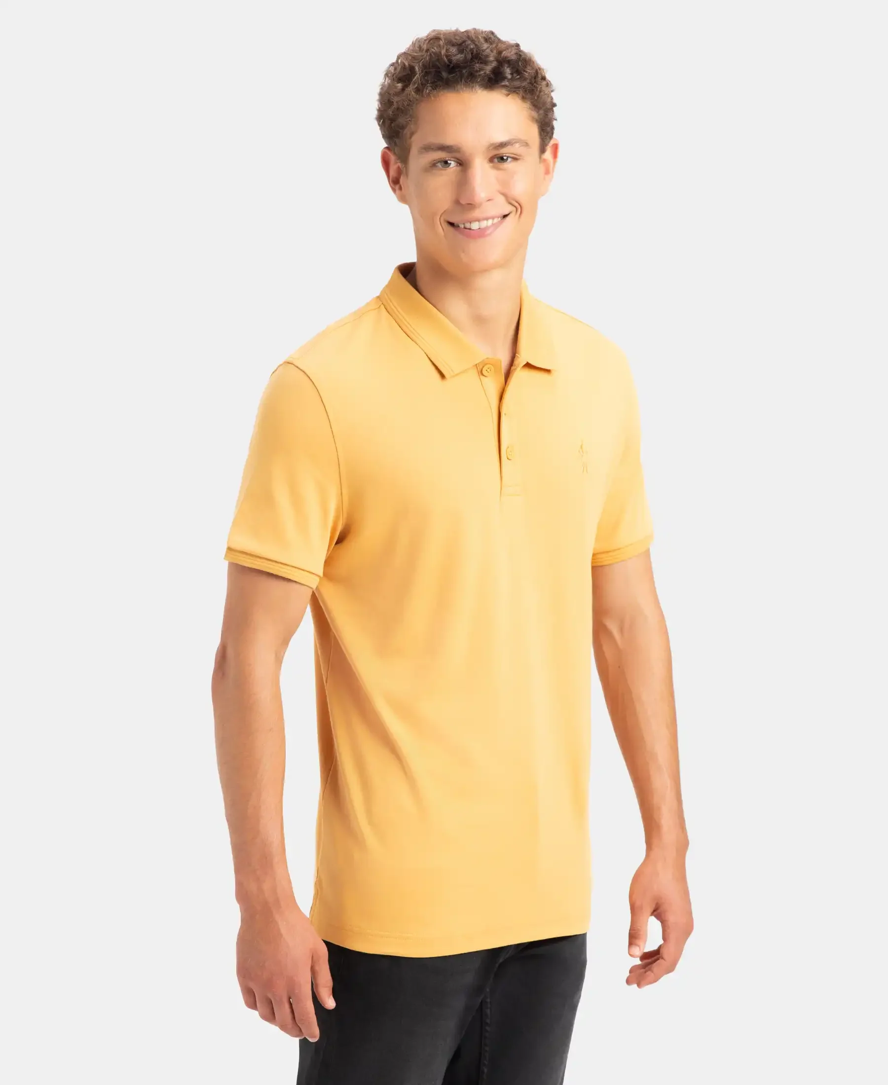 Super Combed Cotton Rich Solid Half Sleeve Polo T-Shirt - Oak Buff - Image 2