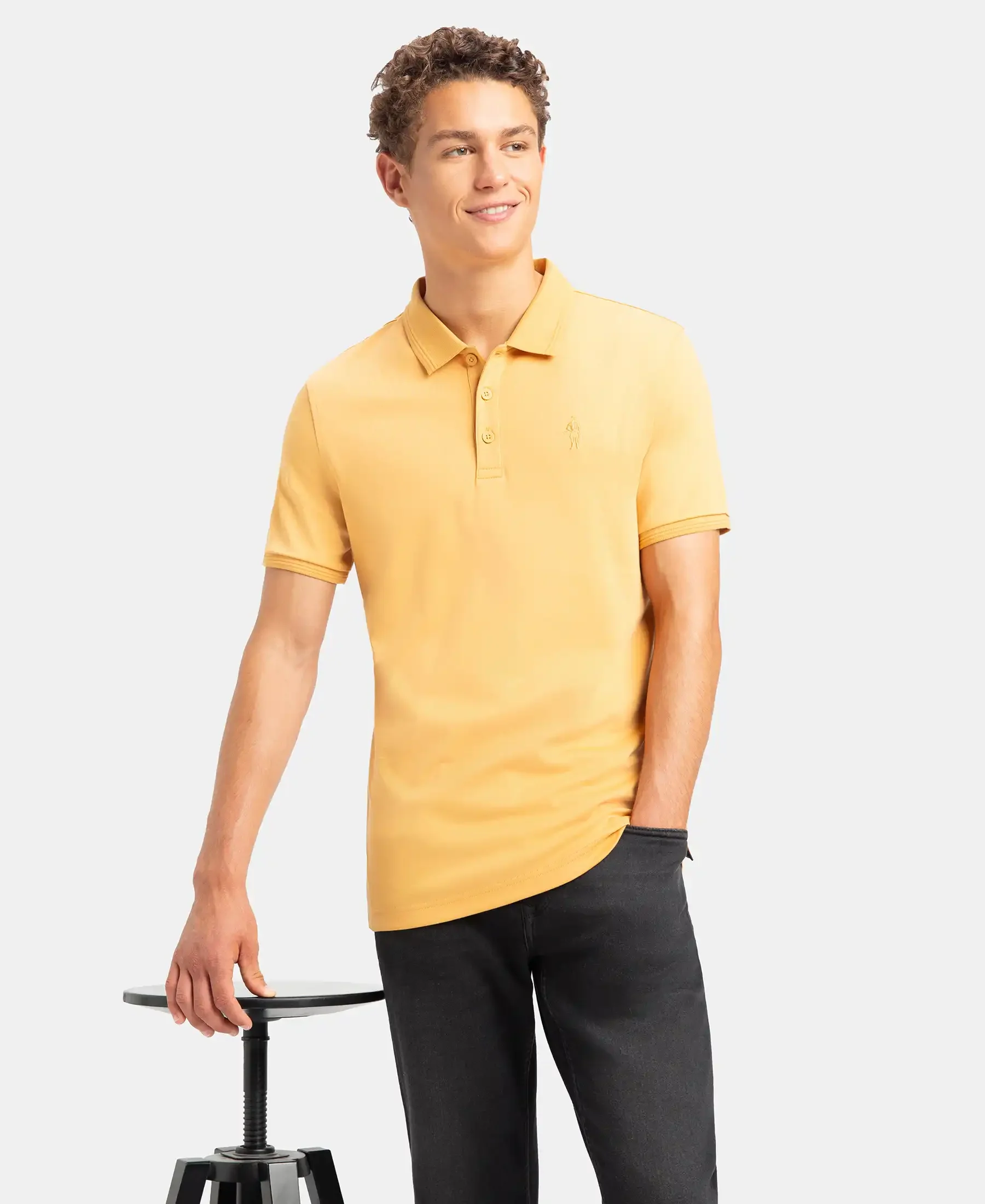 Super Combed Cotton Rich Solid Half Sleeve Polo T-Shirt - Oak Buff - Image 5