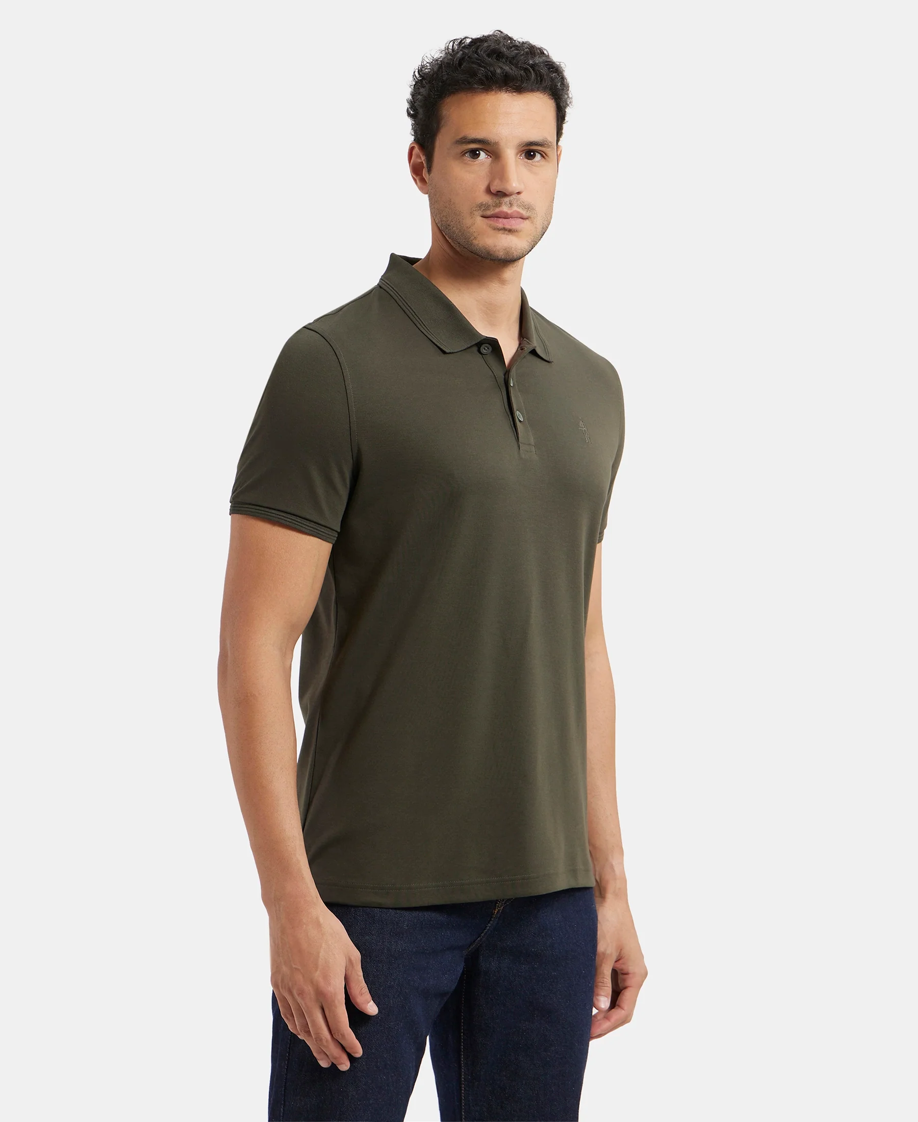 Super Combed Cotton Rich Solid Half Sleeve Polo T-Shirt - Olive - Image 2
