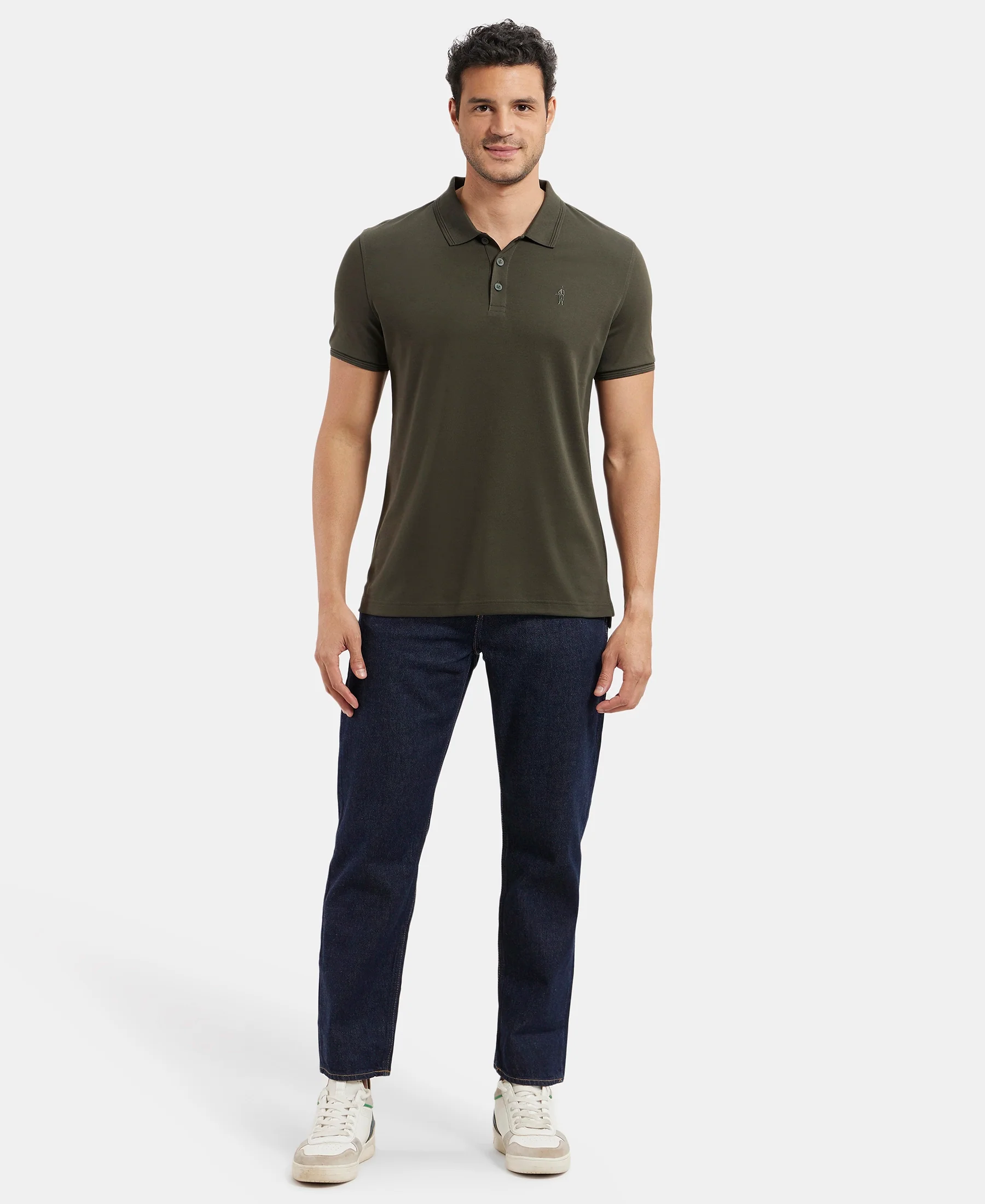 Super Combed Cotton Rich Solid Half Sleeve Polo T-Shirt - Olive - Image 4