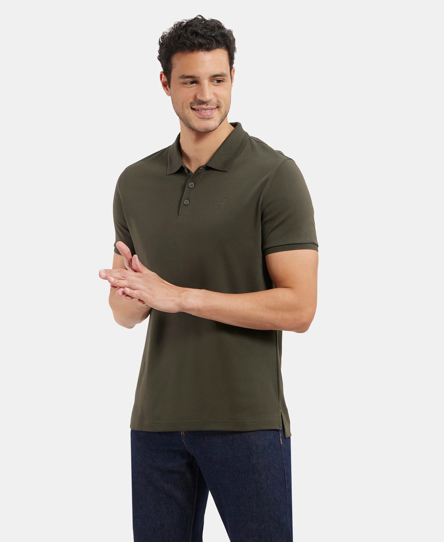 Super Combed Cotton Rich Solid Half Sleeve Polo T-Shirt - Olive - Image 5