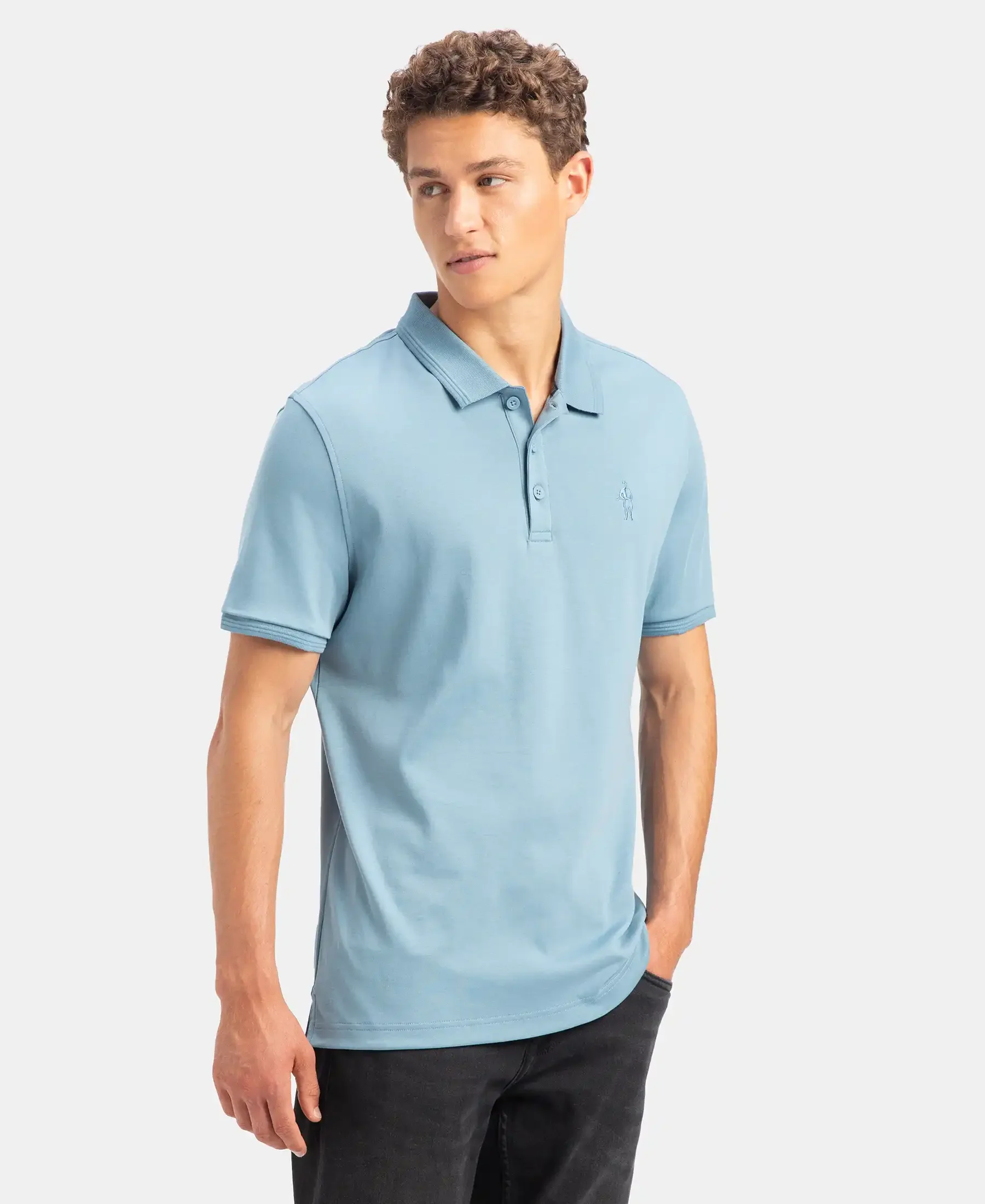 Super Combed Cotton Rich Solid Half Sleeve Polo T-Shirt - Provincial Blue - Image 2