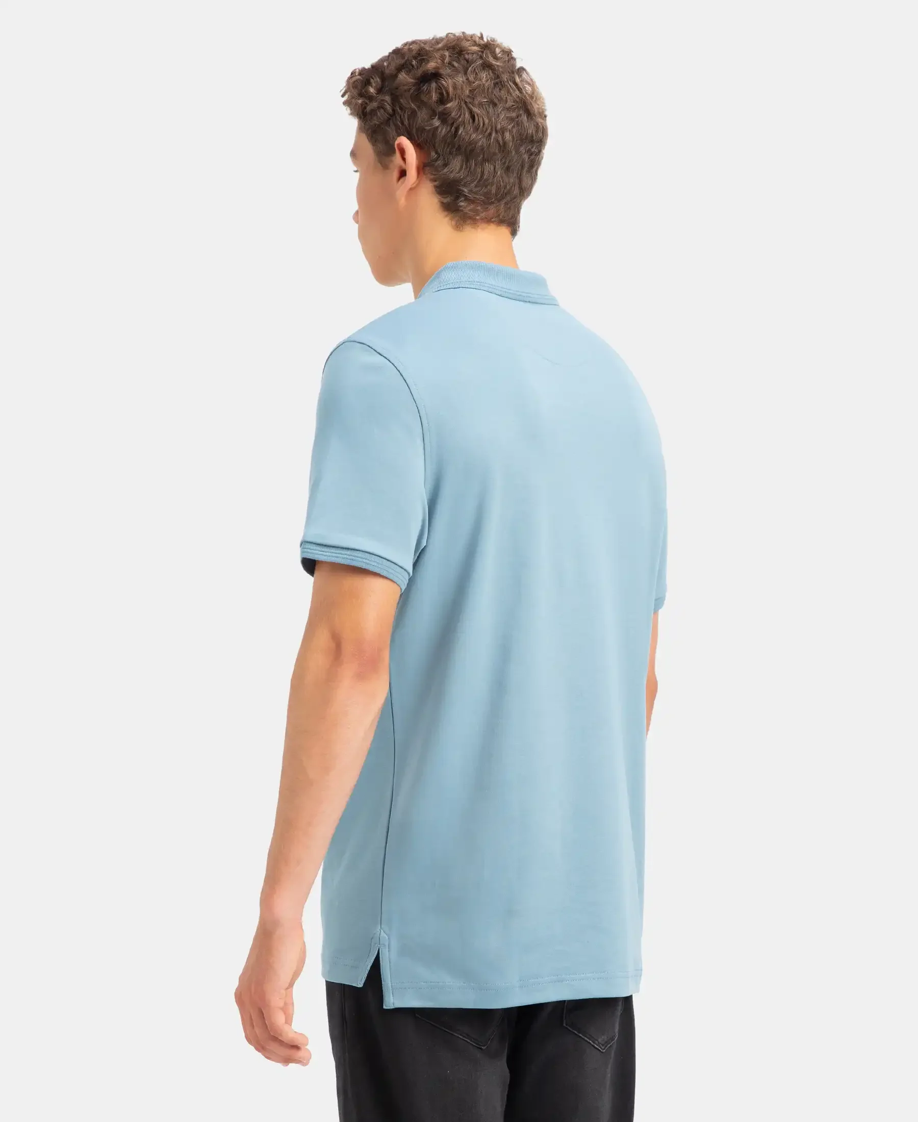 Super Combed Cotton Rich Solid Half Sleeve Polo T-Shirt - Provincial Blue - Image 3