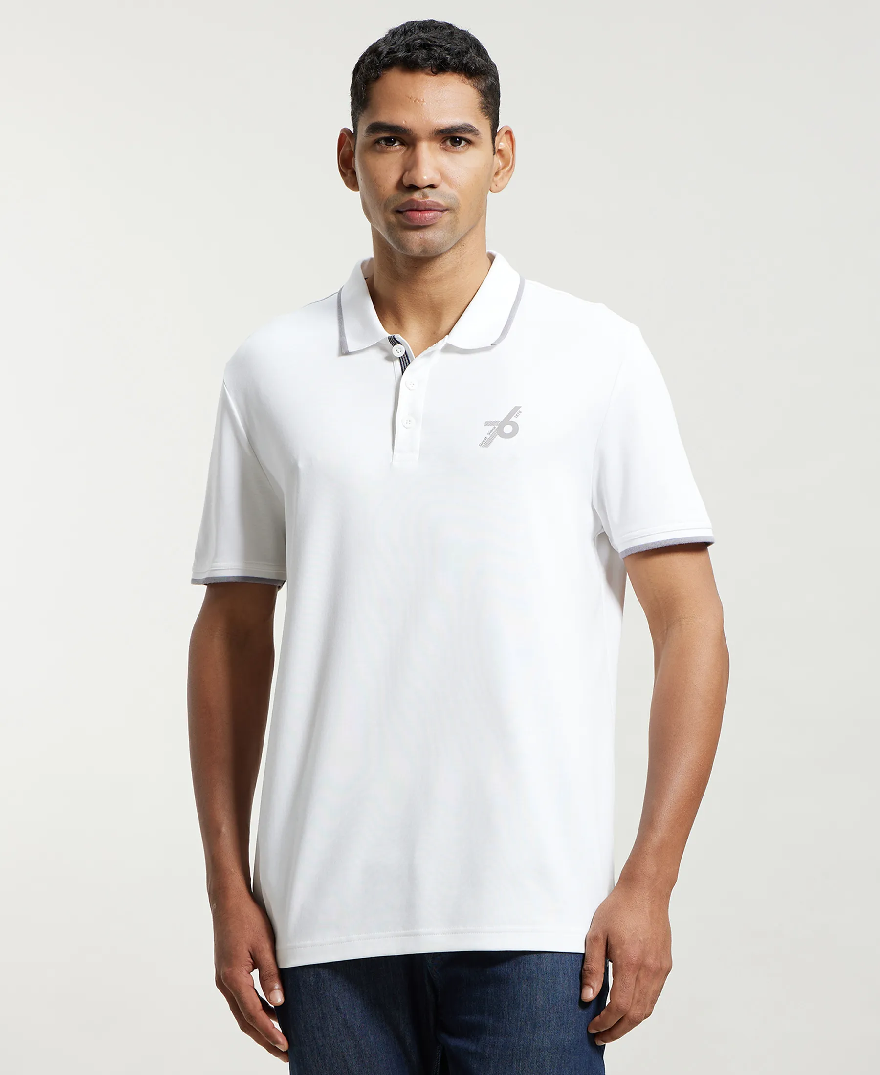 Super Combed Cotton Rich Solid Half Sleeve Polo T-Shirt - White