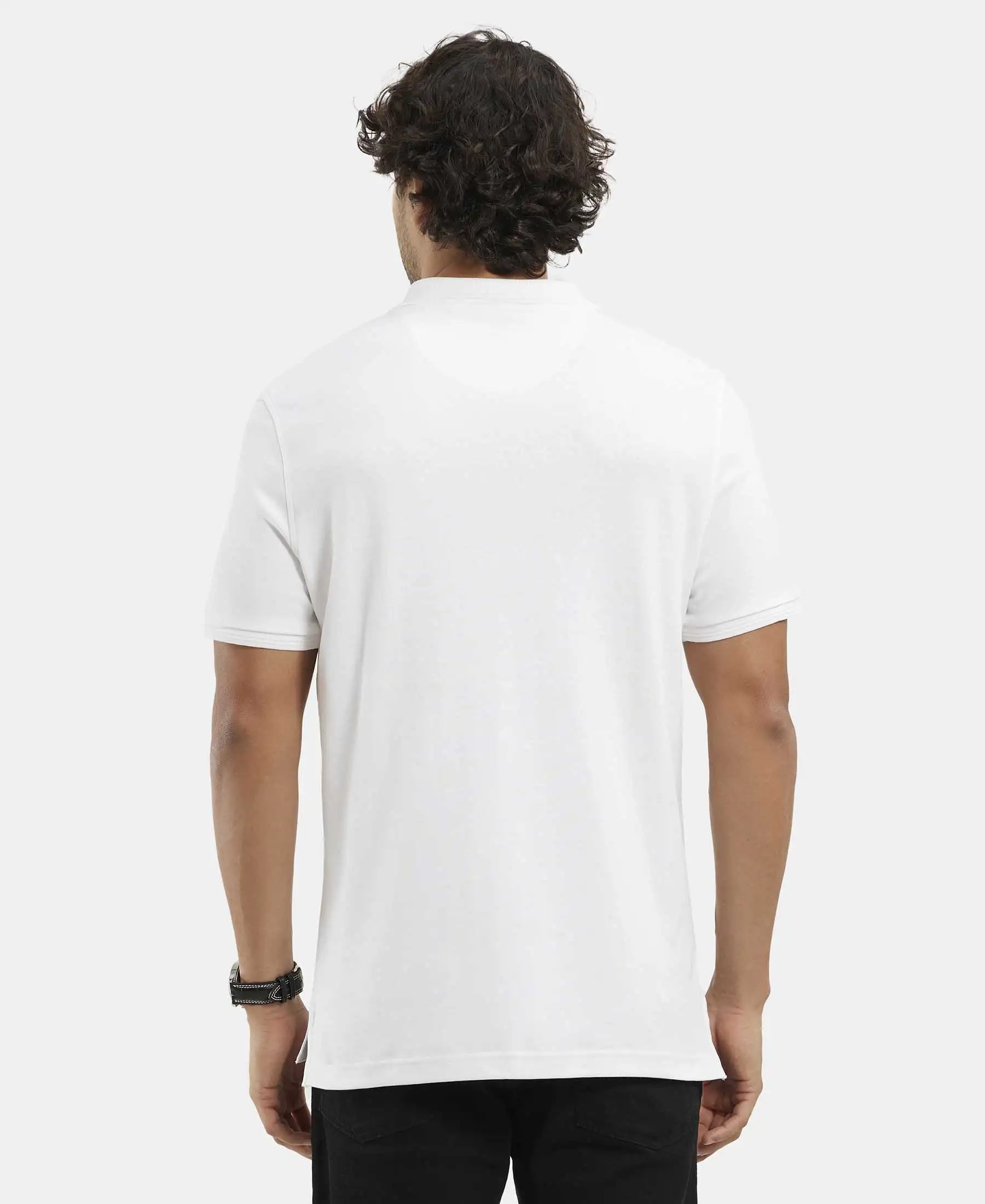 Super Combed Cotton Rich Solid Half Sleeve Polo T-Shirt - White - Image 3