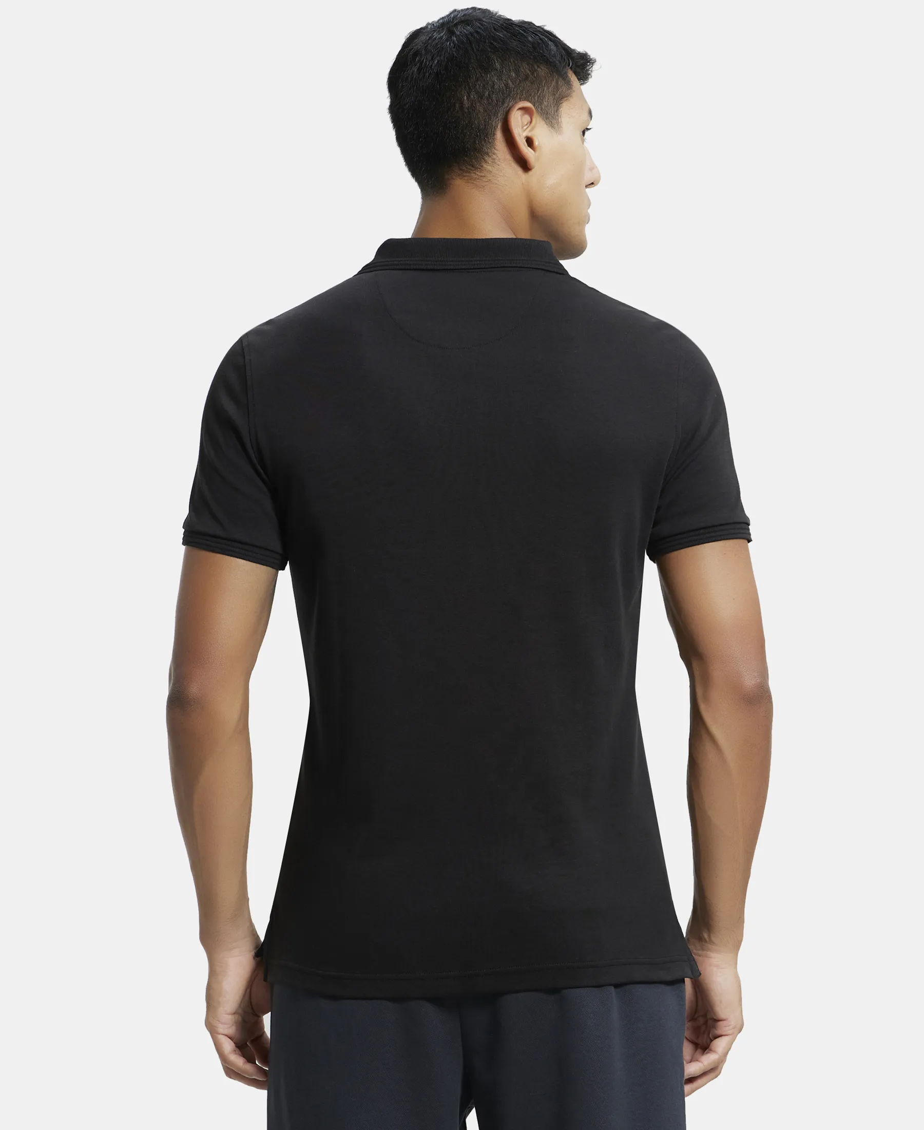 Super Combed Cotton Rich Solid Half Sleeve Polo T-Shirt with Chest Pocket - Black - Image 3