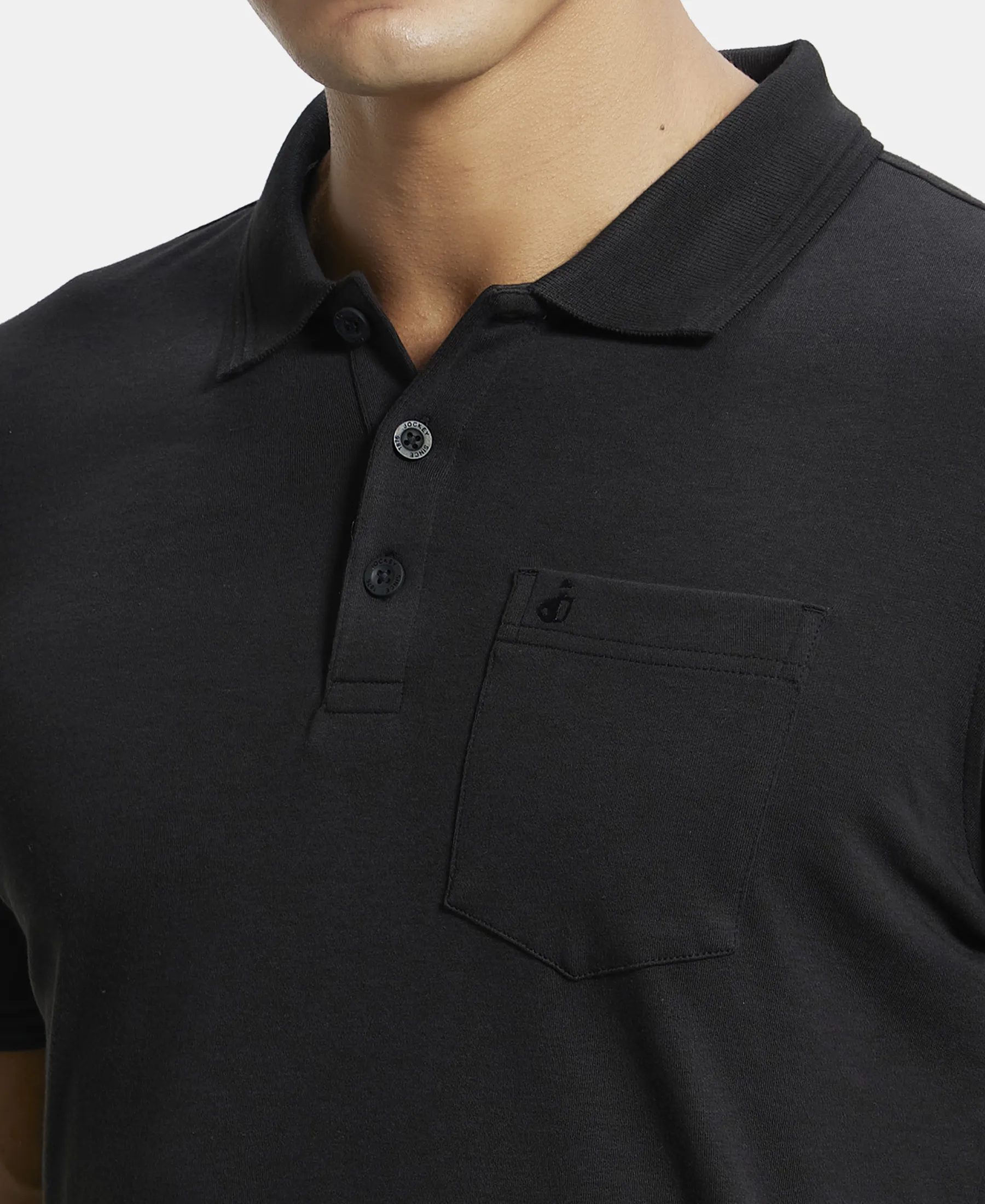 Super Combed Cotton Rich Solid Half Sleeve Polo T-Shirt with Chest Pocket - Black - Image 7