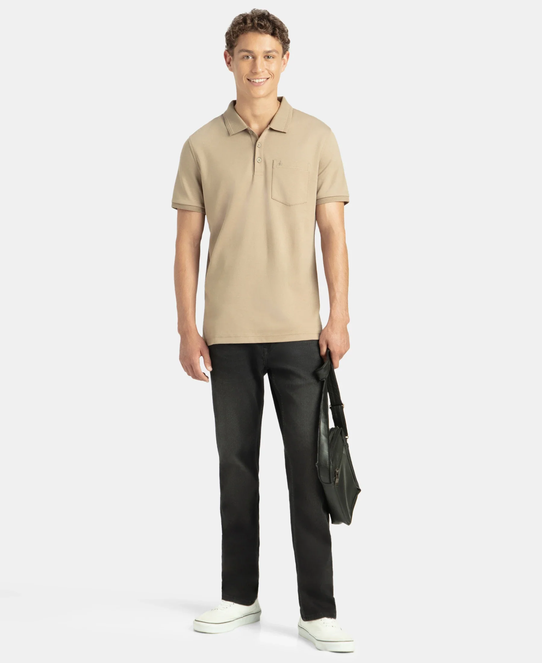 Super Combed Cotton Rich Solid Half Sleeve Polo T-Shirt with Chest Pocket - Desert Taupe - Image 4