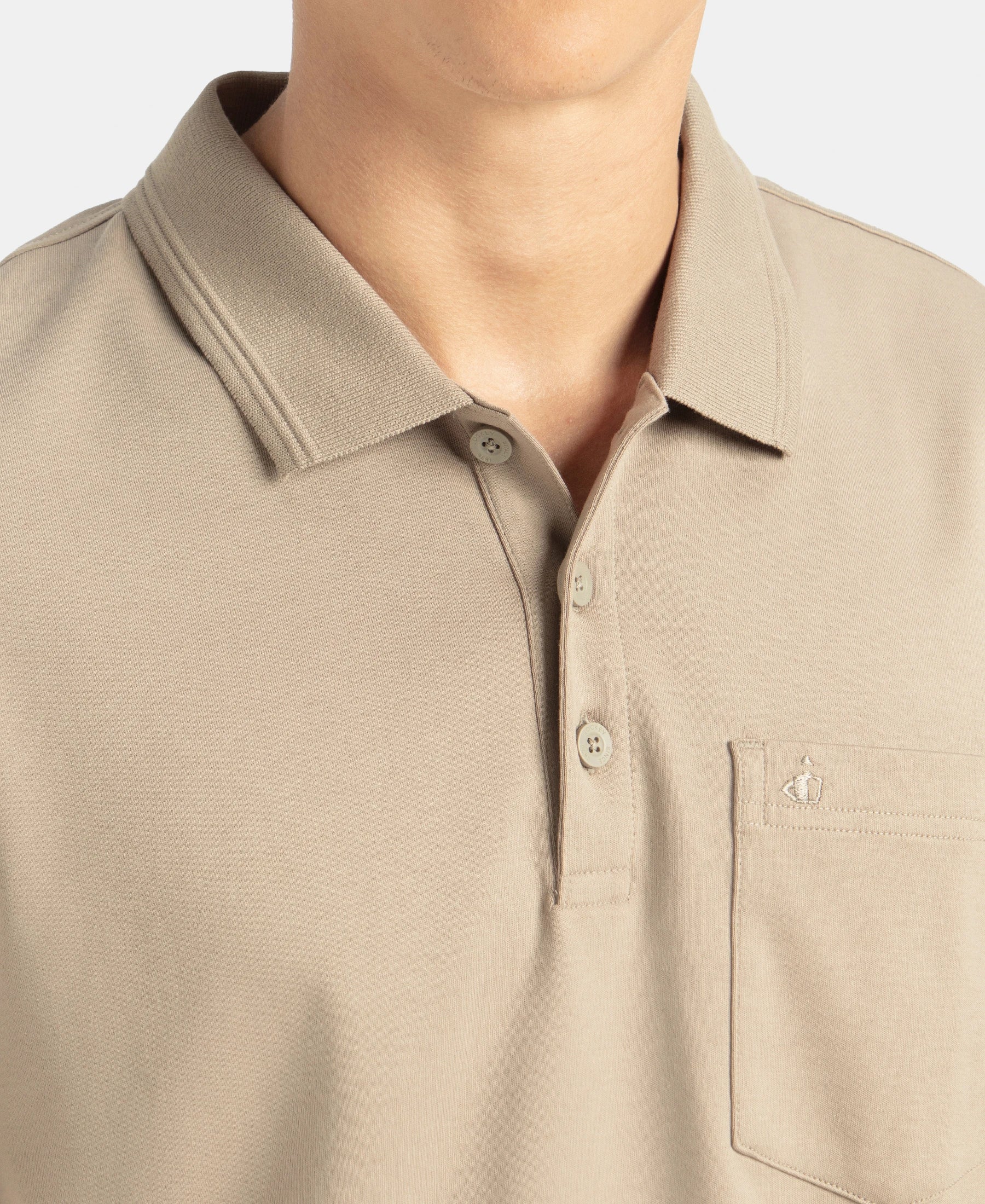 Super Combed Cotton Rich Solid Half Sleeve Polo T-Shirt with Chest Pocket - Desert Taupe - Image 7
