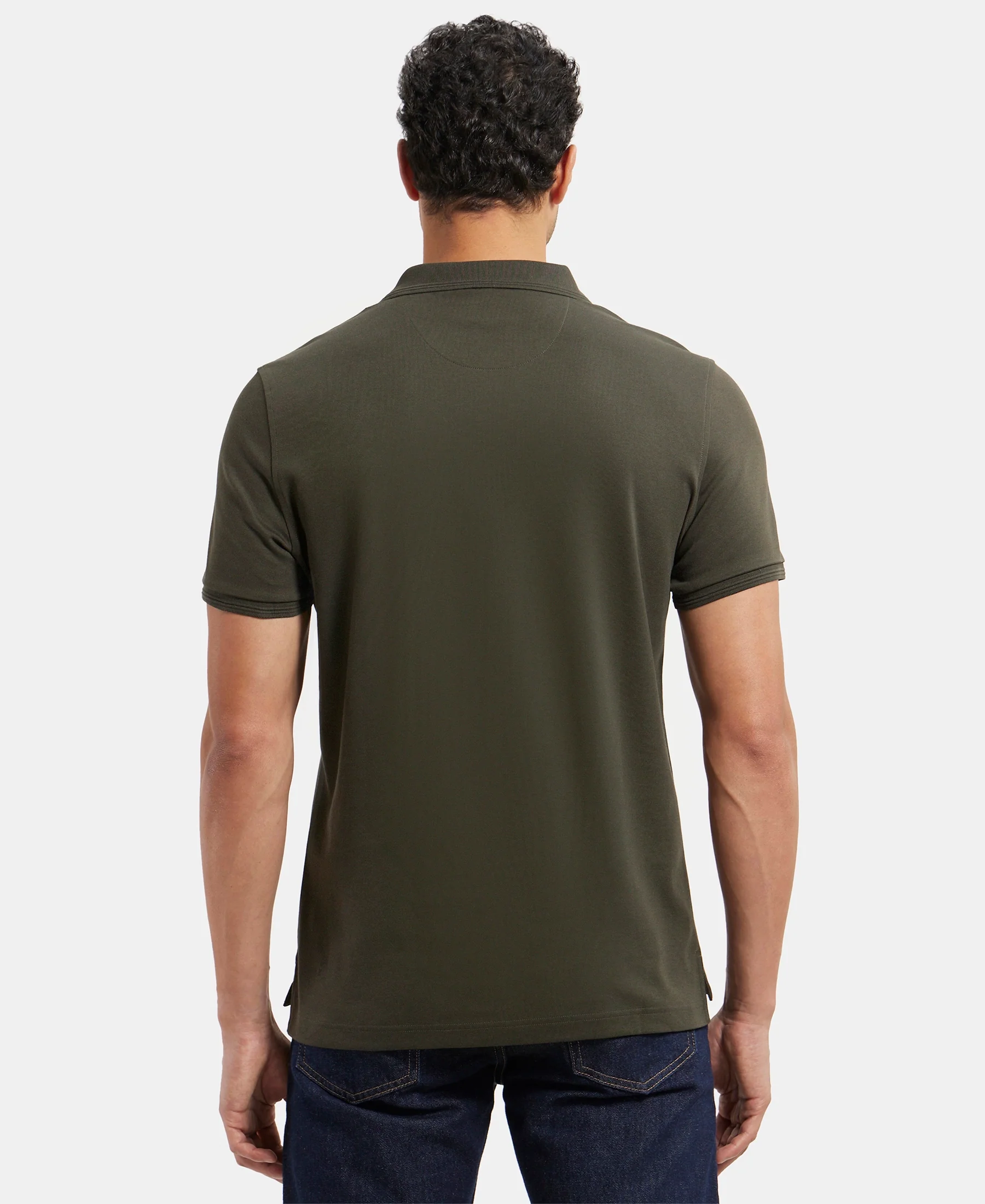 Super Combed Cotton Rich Solid Half Sleeve Polo T-Shirt with Chest Pocket - Olive - Image 3
