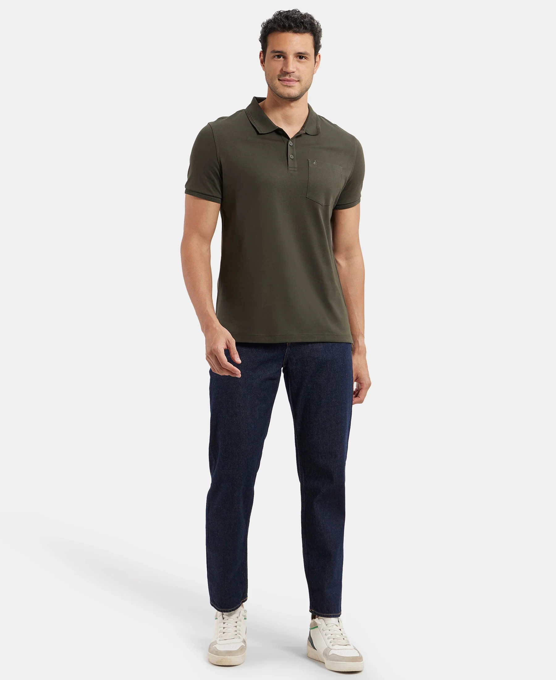Super Combed Cotton Rich Solid Half Sleeve Polo T-Shirt with Chest Pocket - Olive - Image 4
