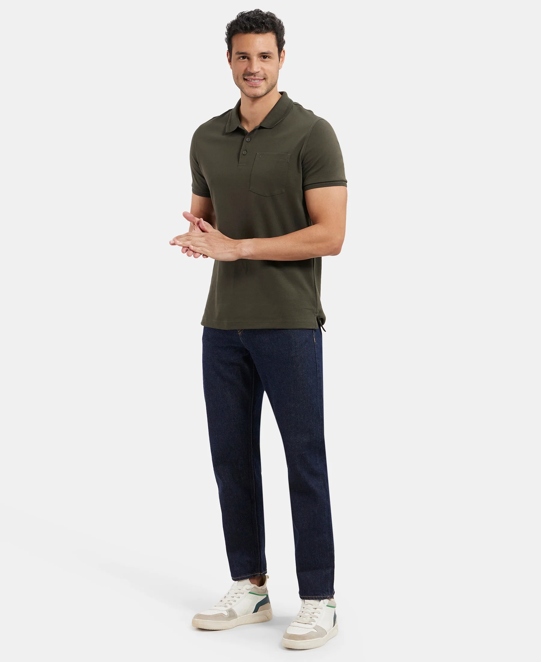 Super Combed Cotton Rich Solid Half Sleeve Polo T-Shirt with Chest Pocket - Olive - Image 6