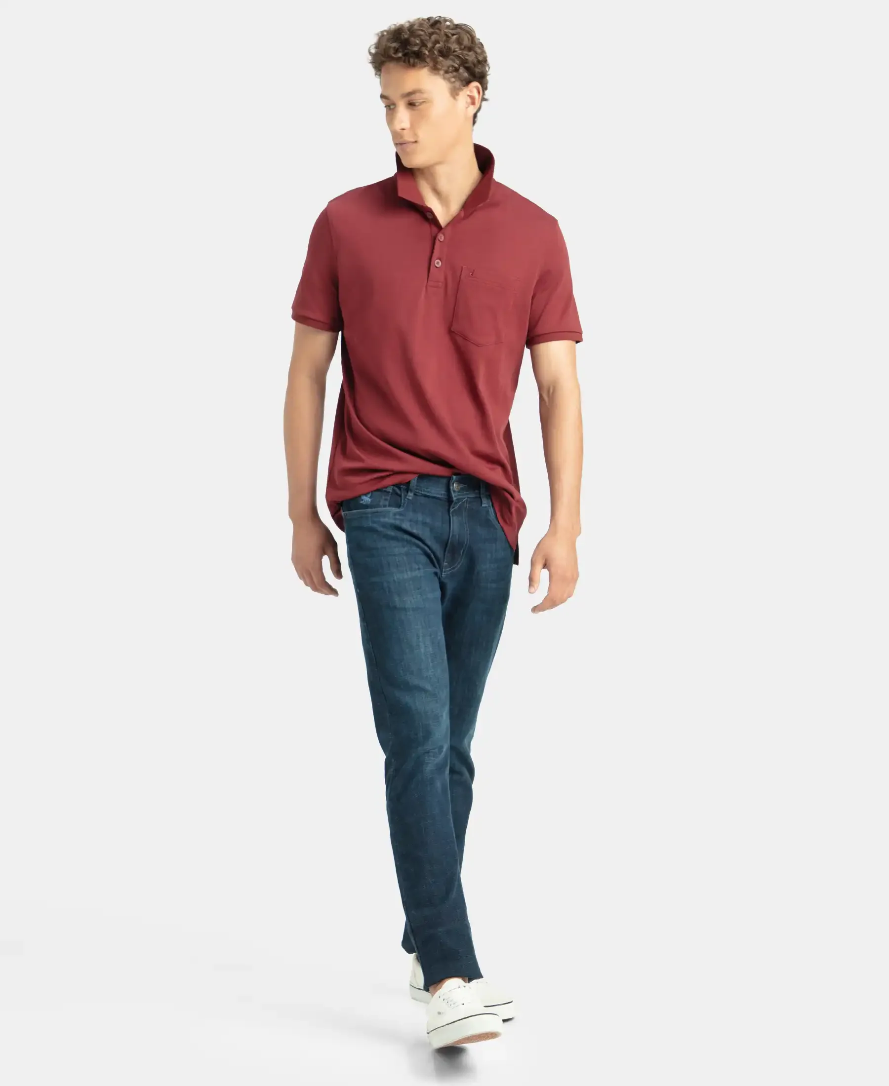 Super Combed Cotton Rich Solid Half Sleeve Polo T-Shirt with Chest Pocket - Pomegranate - Image 6