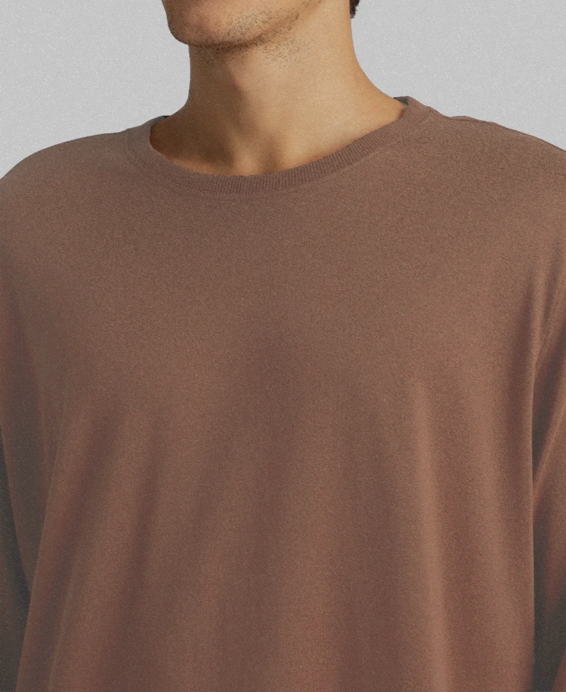 Super Combed Cotton Rich Solid Round Neck Full Sleeve T-Shirt - Brownie Melange - Image 7