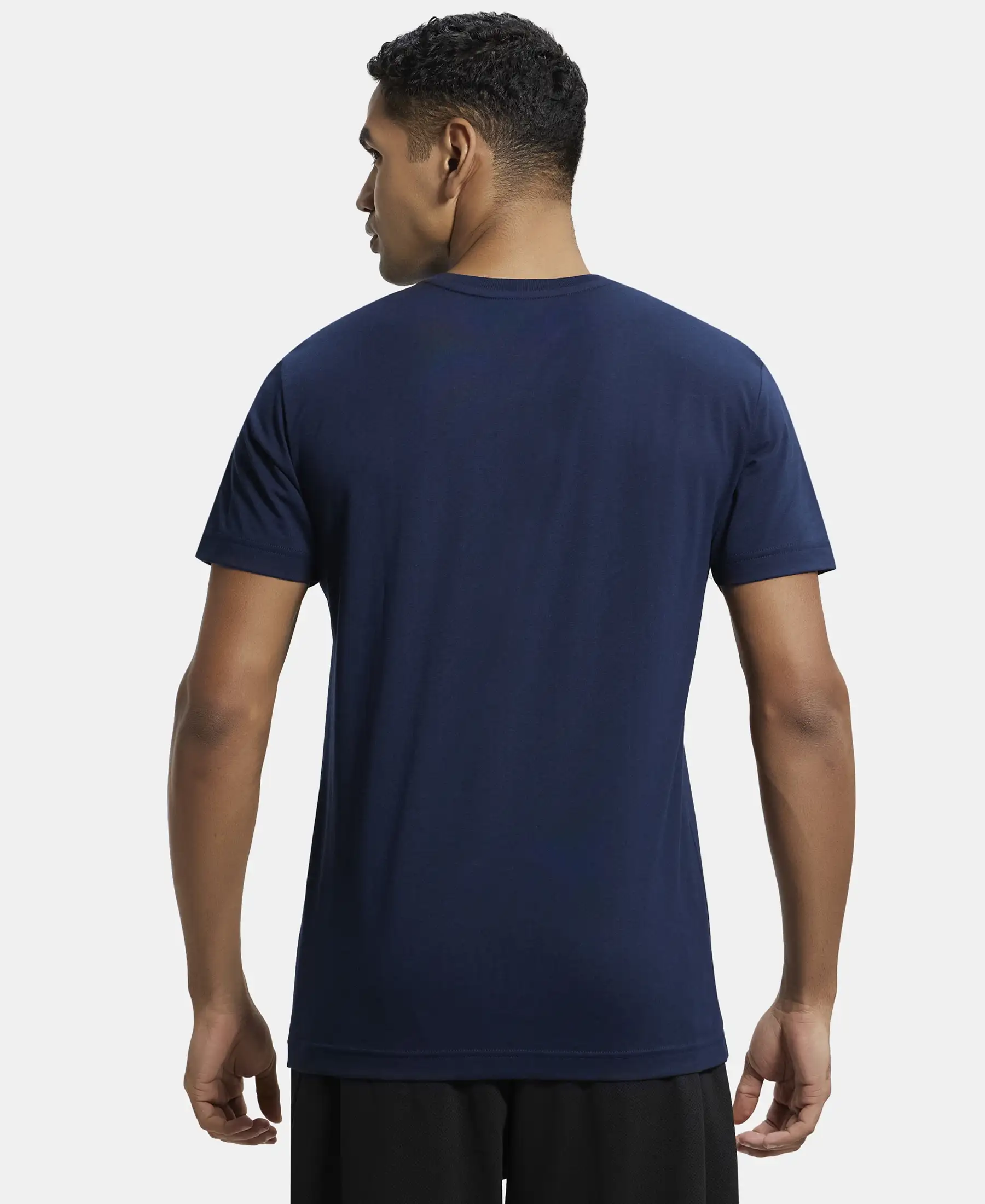 Super Combed Cotton Rich Solid V Neck Half Sleeve T-Shirt - Navy - Image 3