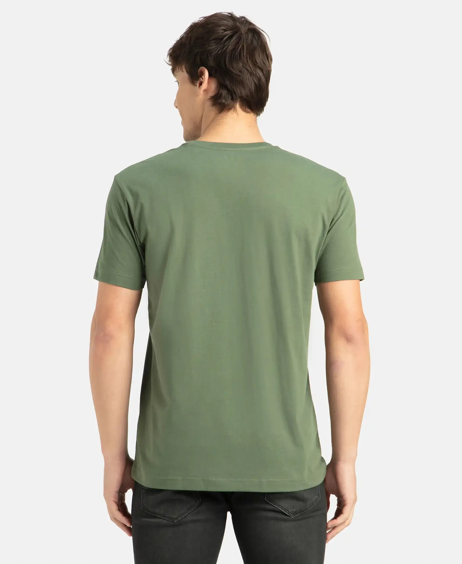 Super Combed Cotton Rich Solid V Neck Half Sleeve T-Shirt - Thyme - Image 3