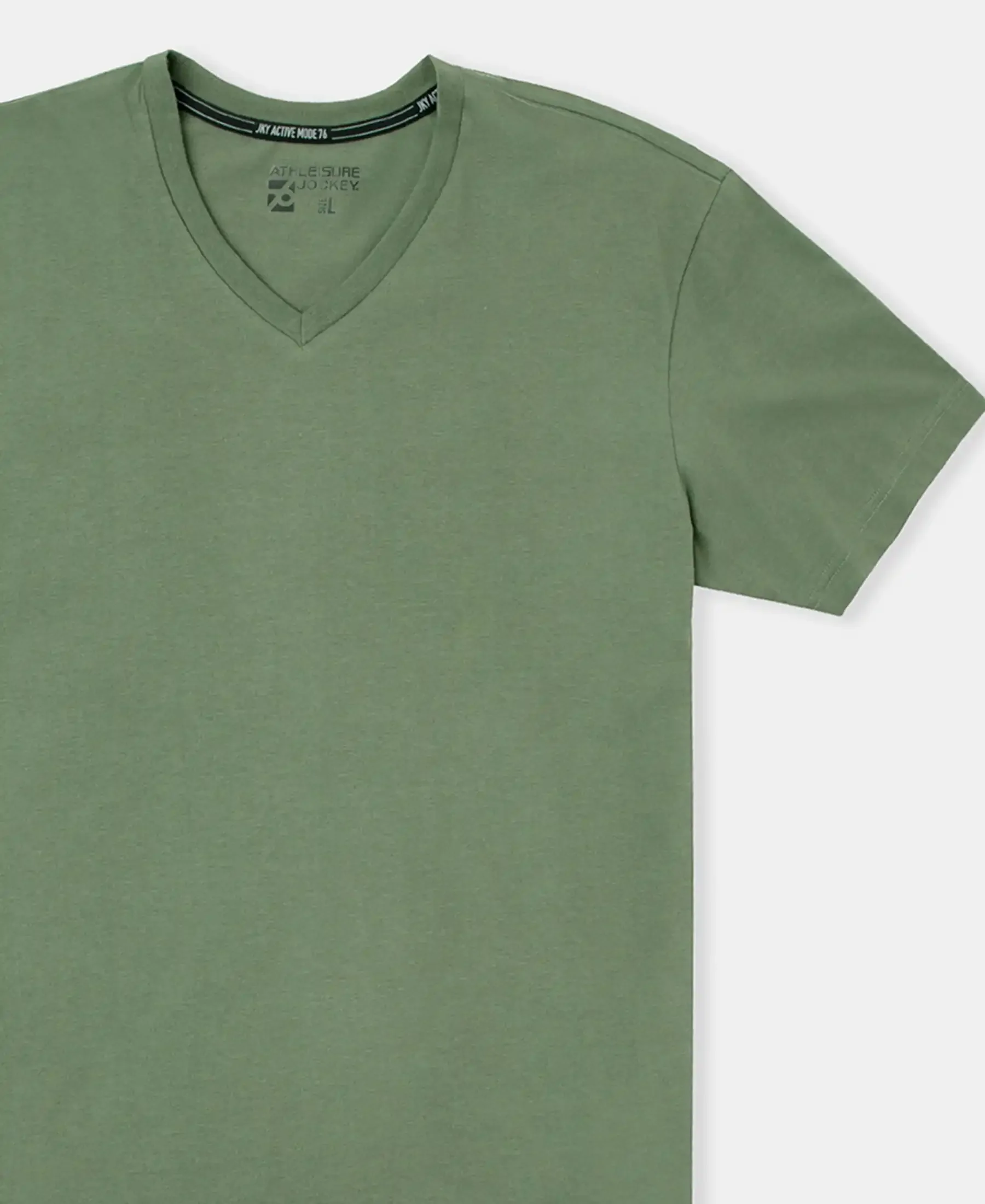 Super Combed Cotton Rich Solid V Neck Half Sleeve T-Shirt - Thyme - Image 8