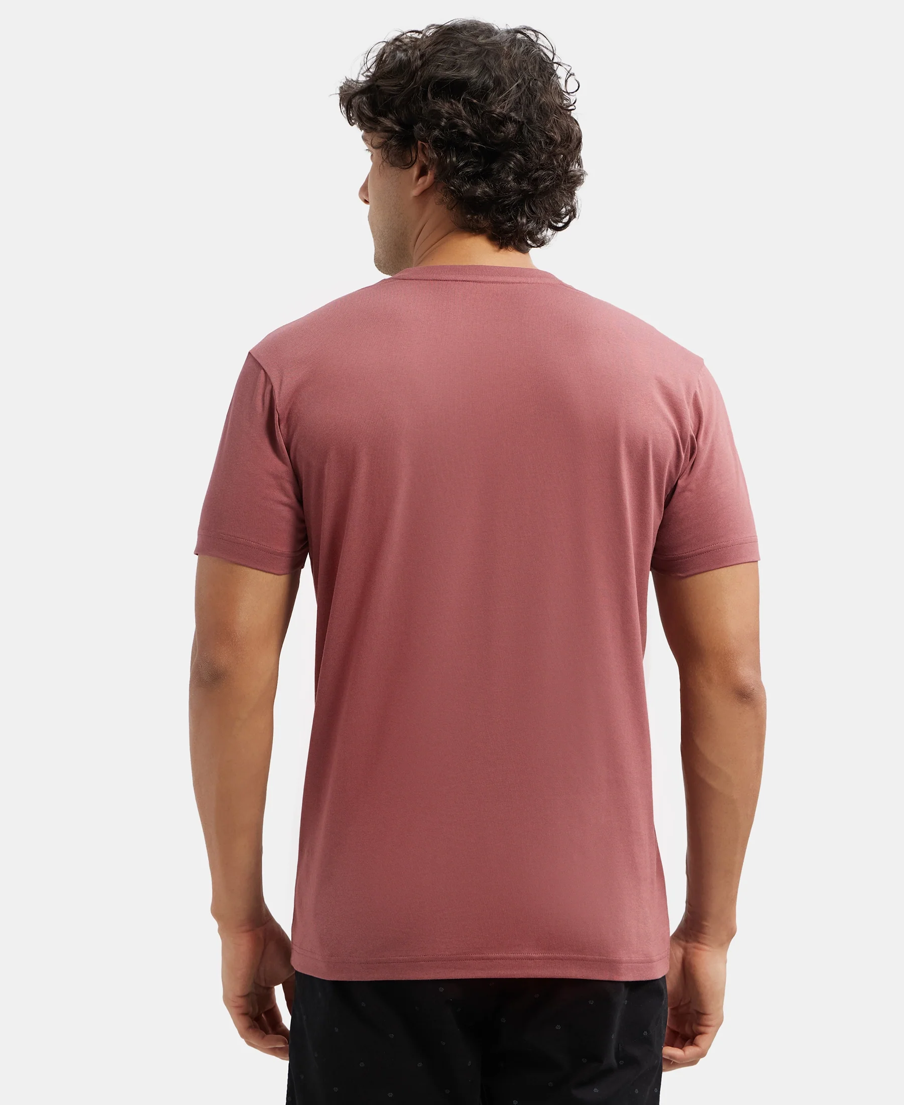 Super Combed Cotton Rich Solid V Neck Half Sleeve T-Shirt - Wild Ginger - Image 3