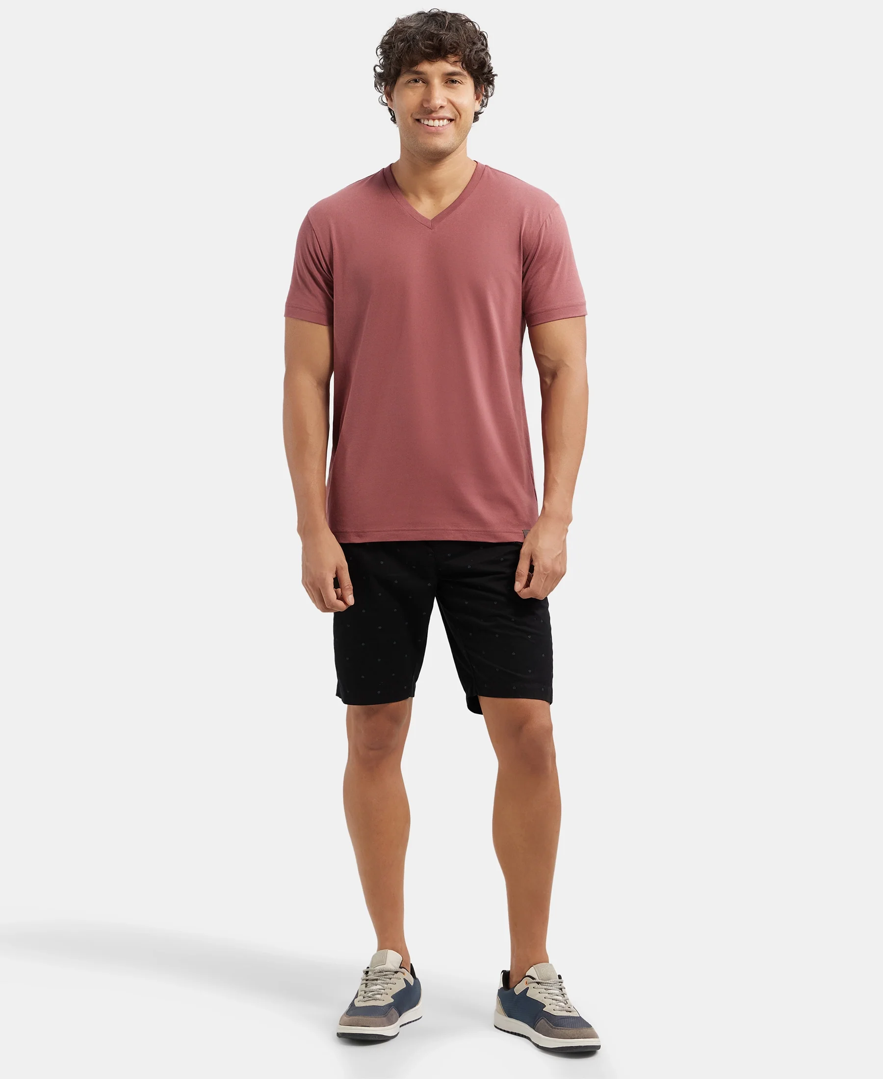 Super Combed Cotton Rich Solid V Neck Half Sleeve T-Shirt - Wild Ginger - Image 4