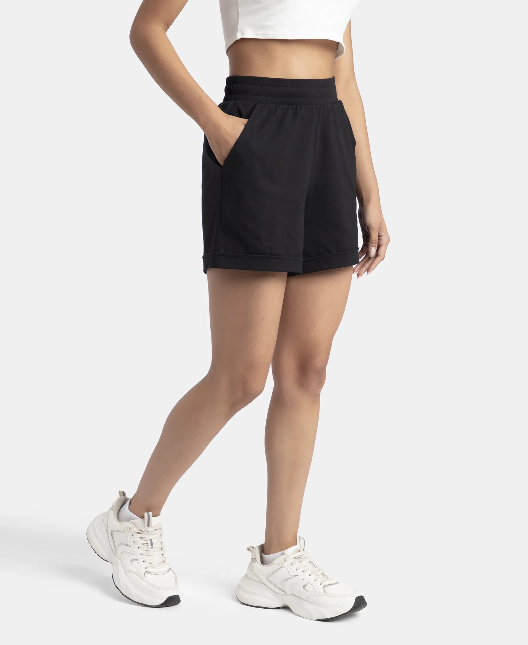 Super Combed Cotton Rich Straight Fit Shorts with Side Pockets - Black - Image 2