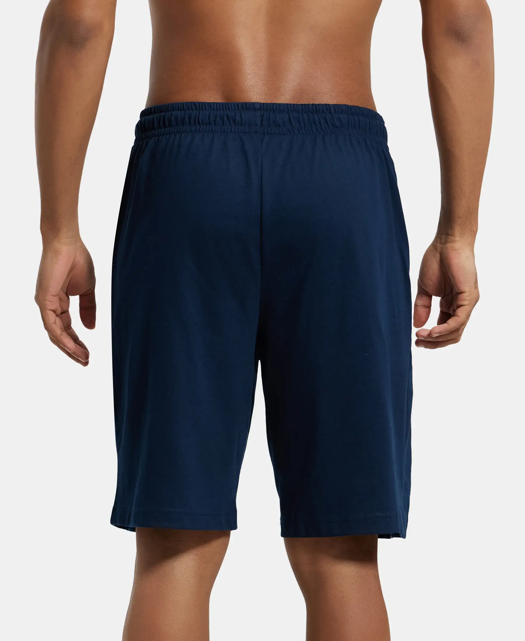 Super Combed Cotton Rich Straight Fit Shorts with Side Pockets - Navy & Steller - Image 3