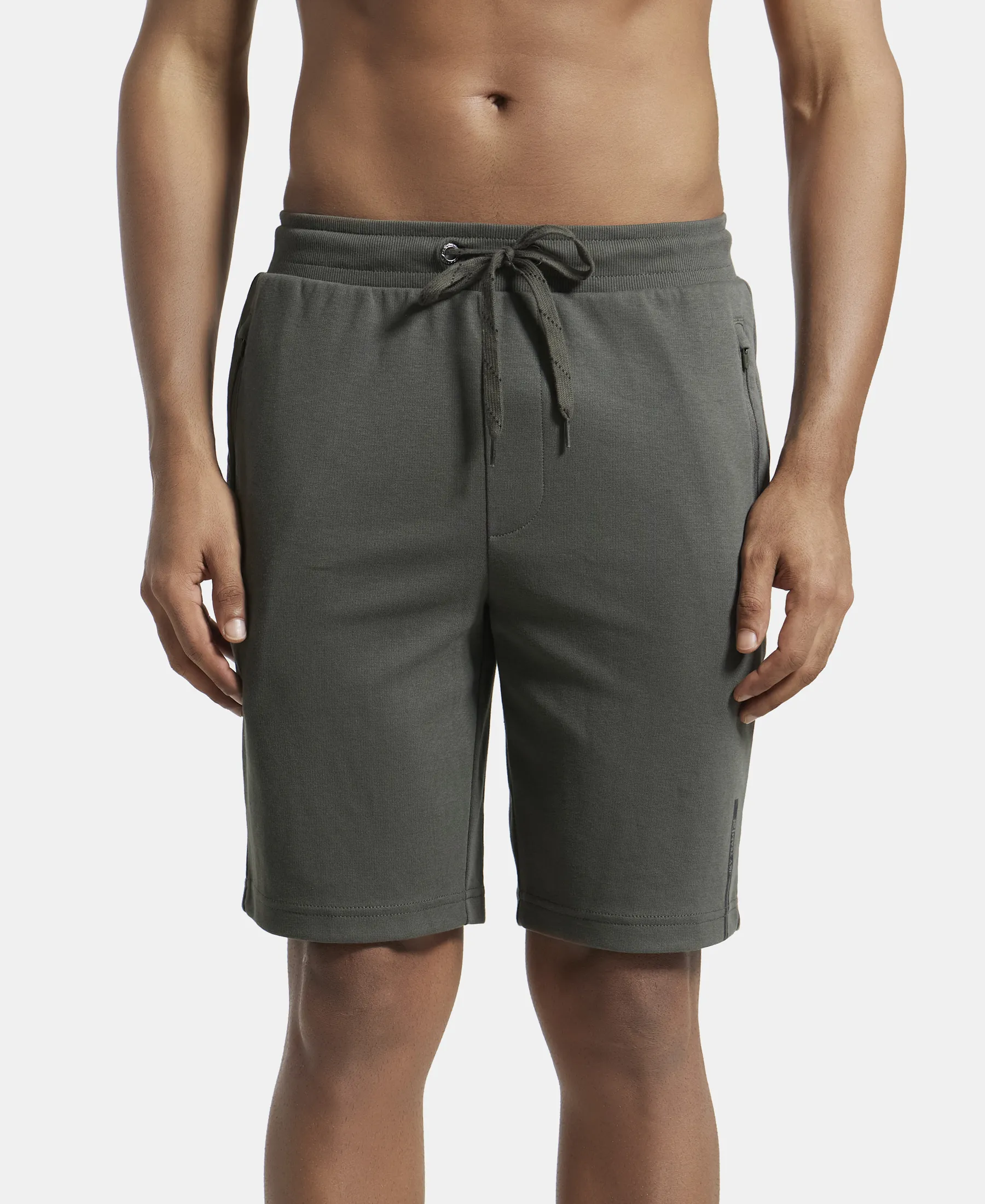 Super Combed Cotton Rich Straight Fit Shorts with Zipper Pockets - Deep Olive
