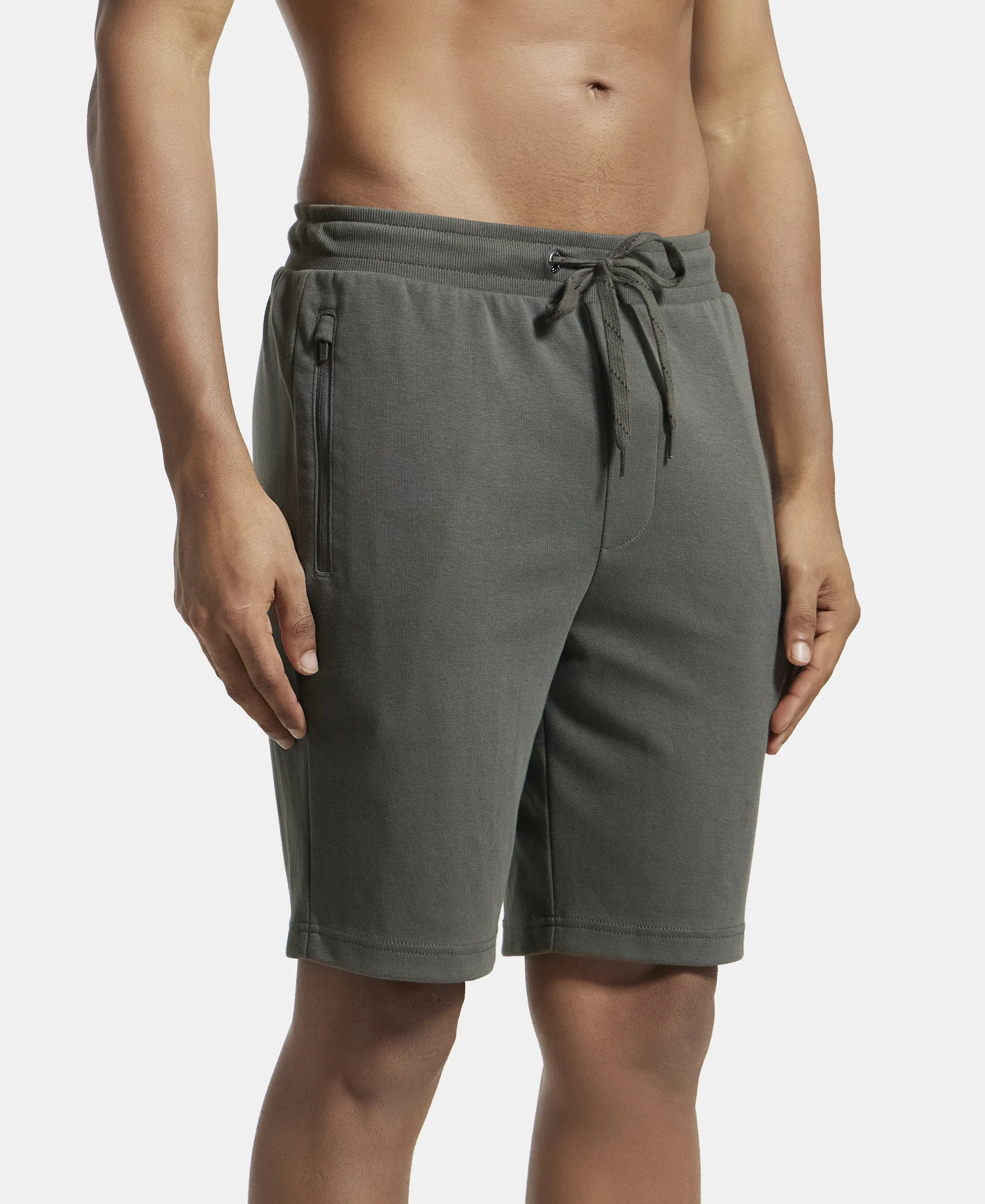 Super Combed Cotton Rich Straight Fit Shorts with Zipper Pockets - Deep Olive - Image 2