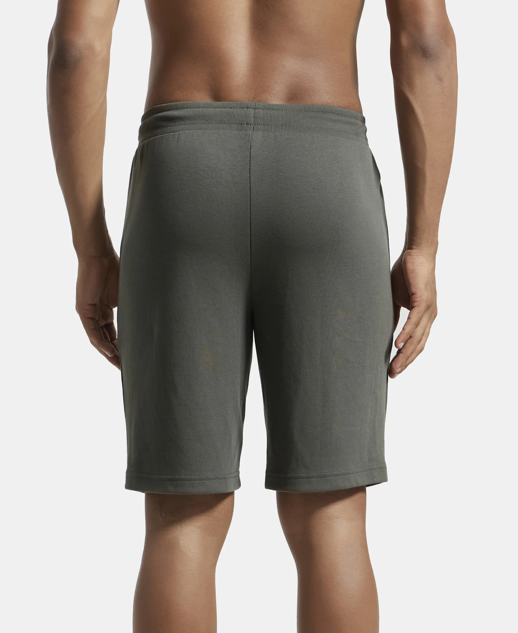 Super Combed Cotton Rich Straight Fit Shorts with Zipper Pockets - Deep Olive - Image 3