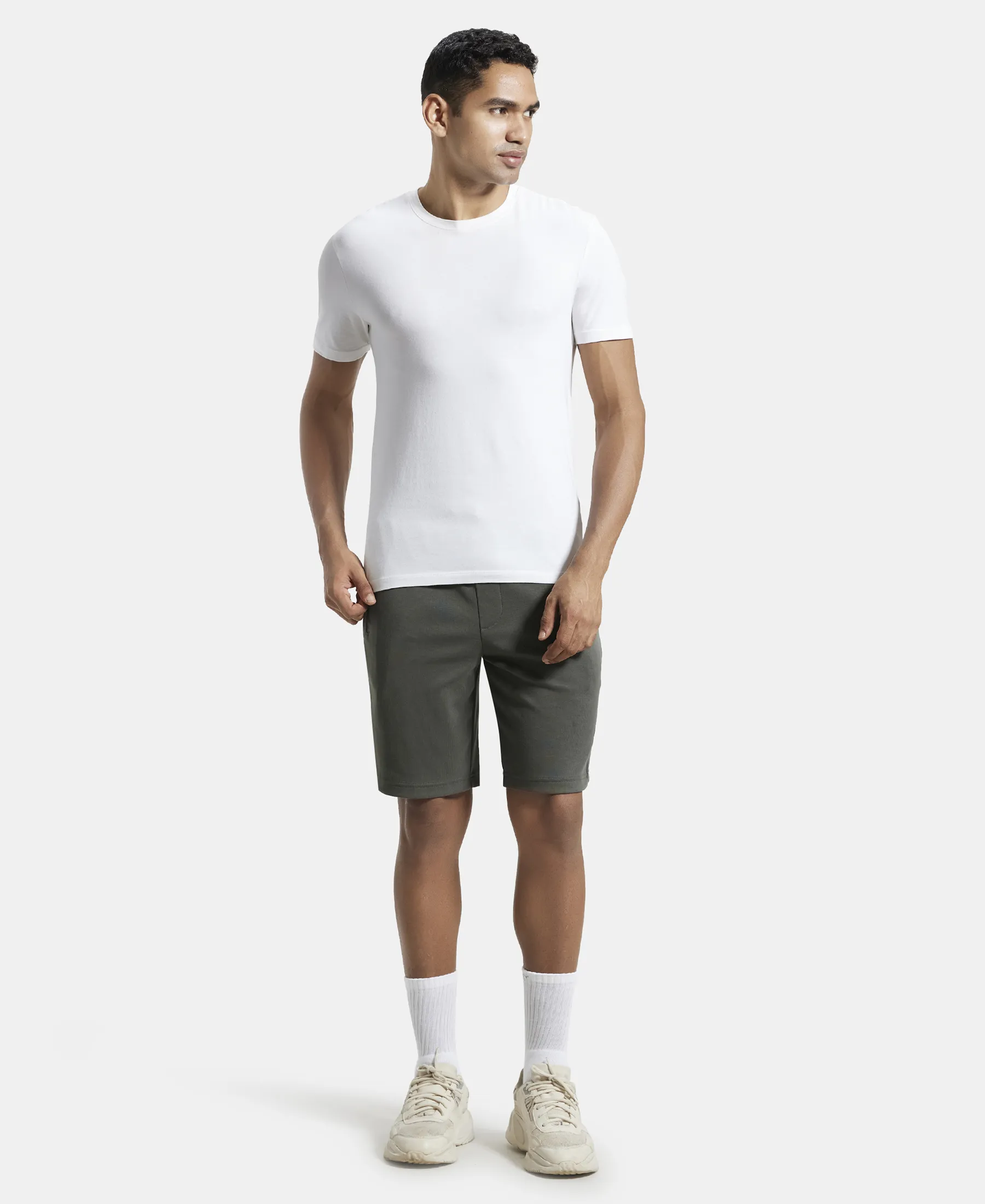 Super Combed Cotton Rich Straight Fit Shorts with Zipper Pockets - Deep Olive - Image 4