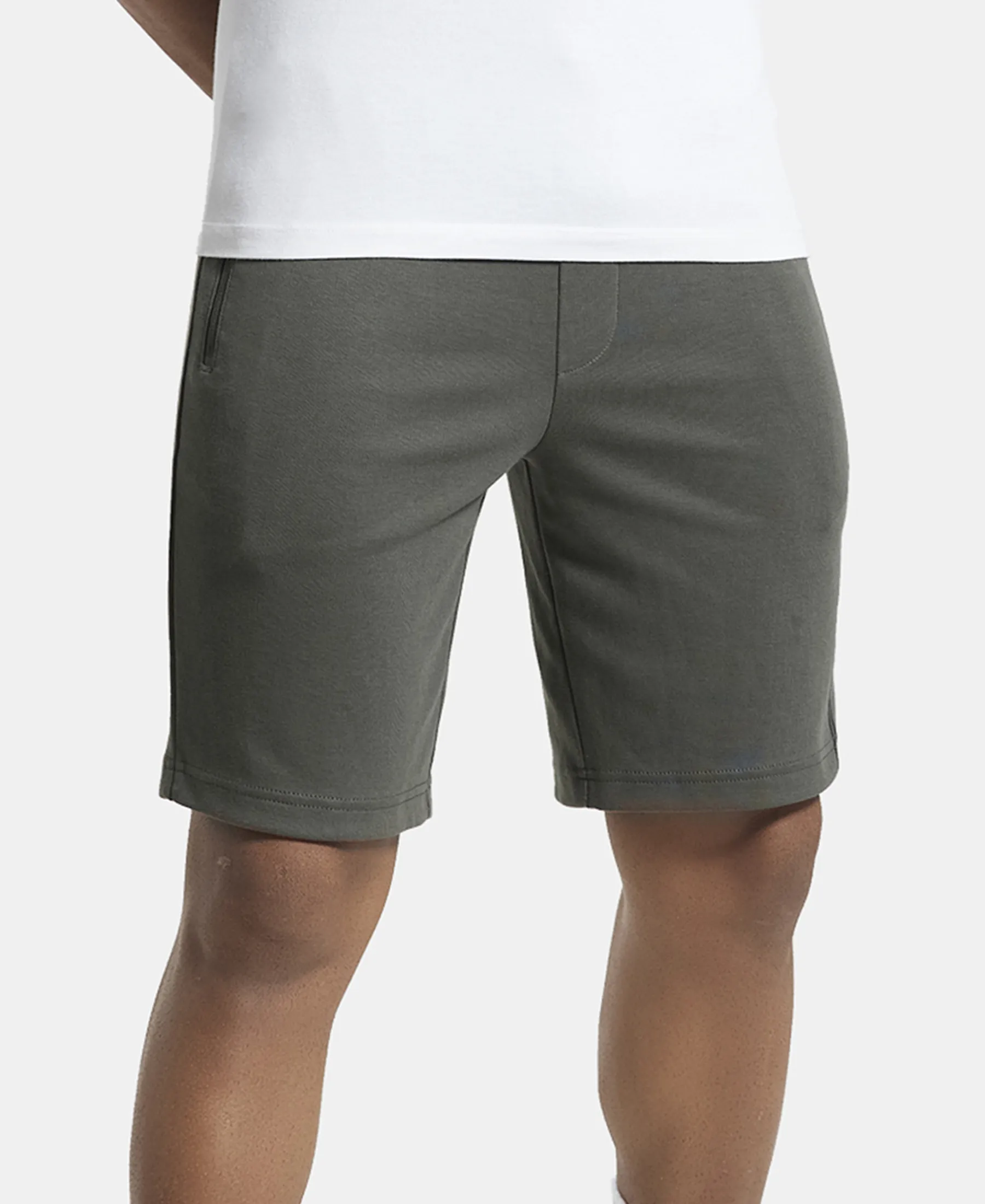 Super Combed Cotton Rich Straight Fit Shorts with Zipper Pockets - Deep Olive - Image 5