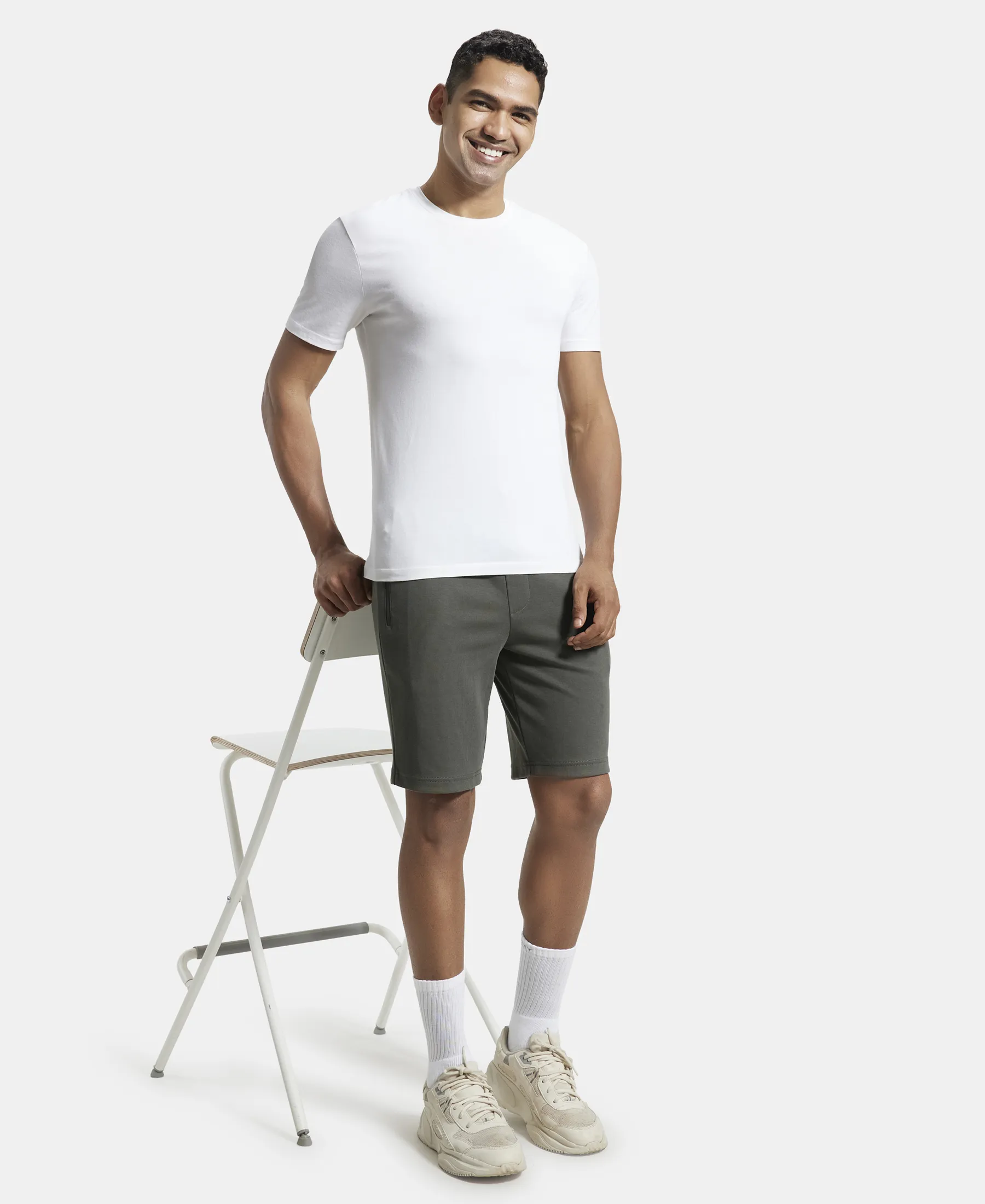 Super Combed Cotton Rich Straight Fit Shorts with Zipper Pockets - Deep Olive - Image 6
