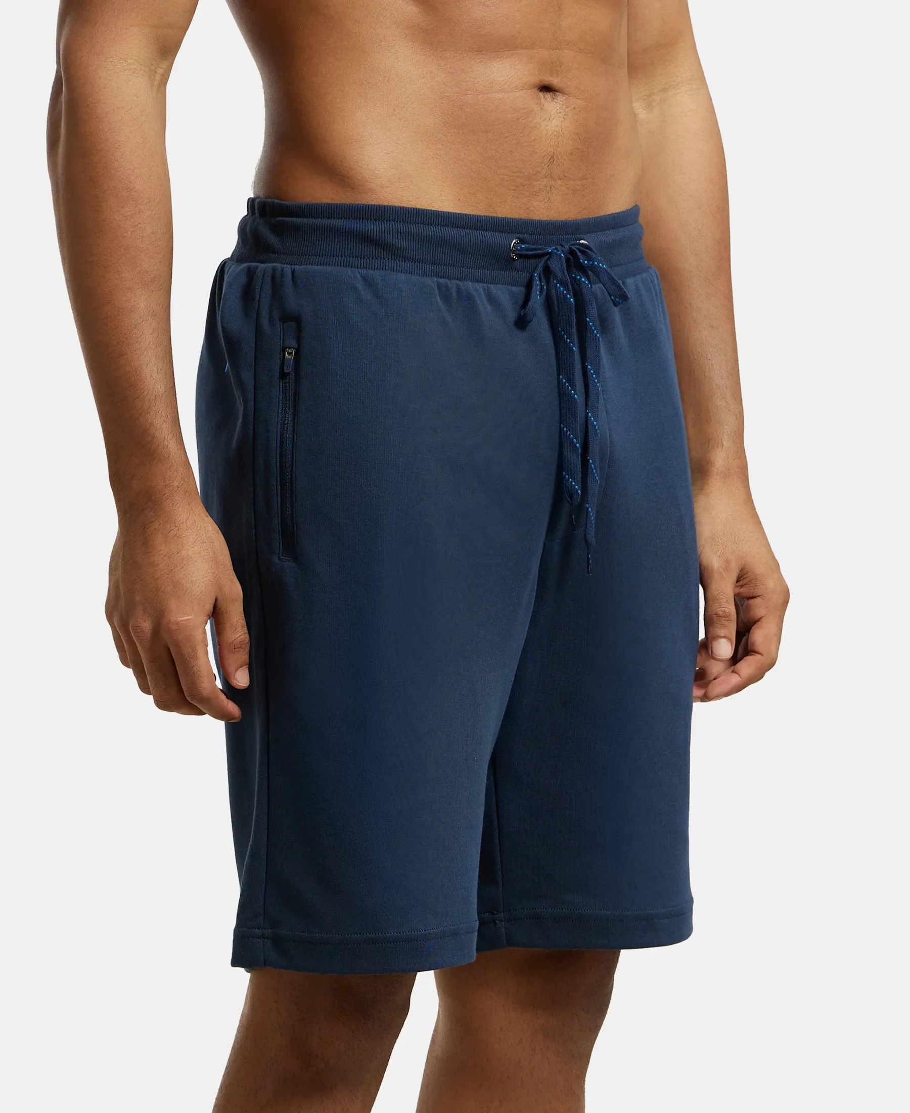 Super Combed Cotton Rich Straight Fit Shorts with Zipper Pockets - Navy - Image 2